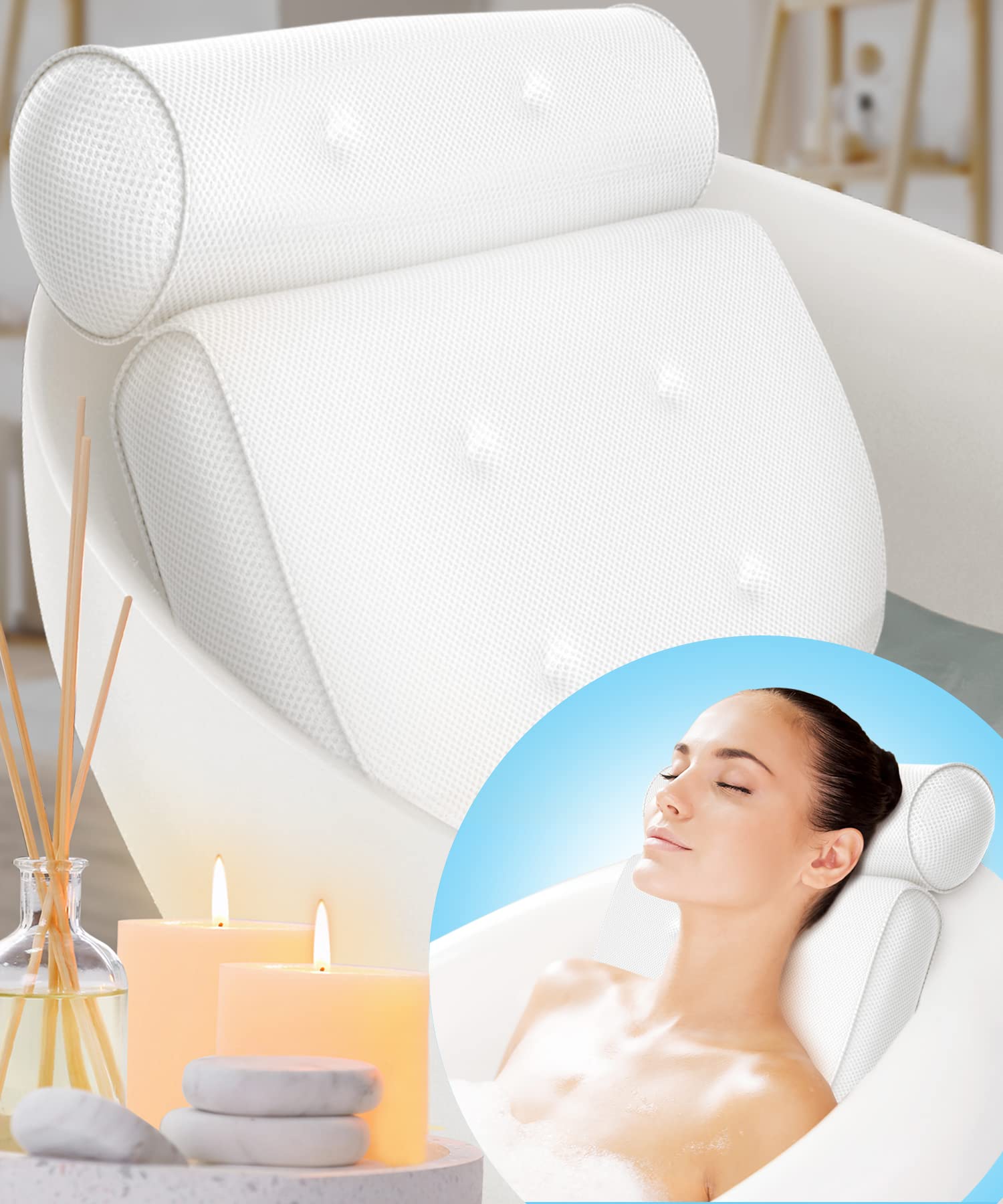 Bath Pillow (Extra Comfort), Bath Pillows For Tub Neck And Back Support, Bathtub Pillows For Head And Neck, Bathtub Pillow, Bath