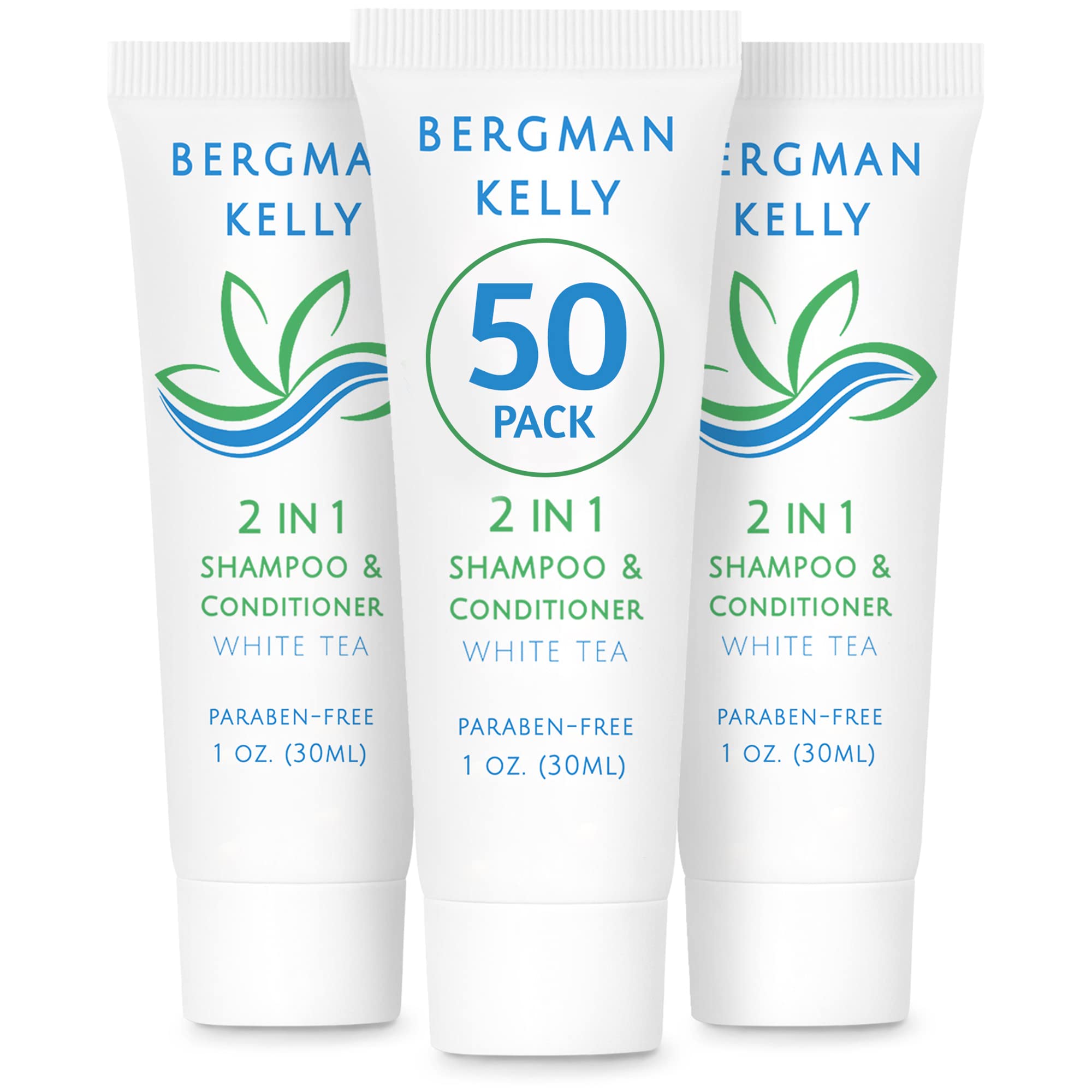 Bergman Kelly Travel Size Shampoo & Conditioner 2 In 1 (1 Fl Oz, 50 Pk, White Tea), Delight Your Guests With Revitalizing And Re