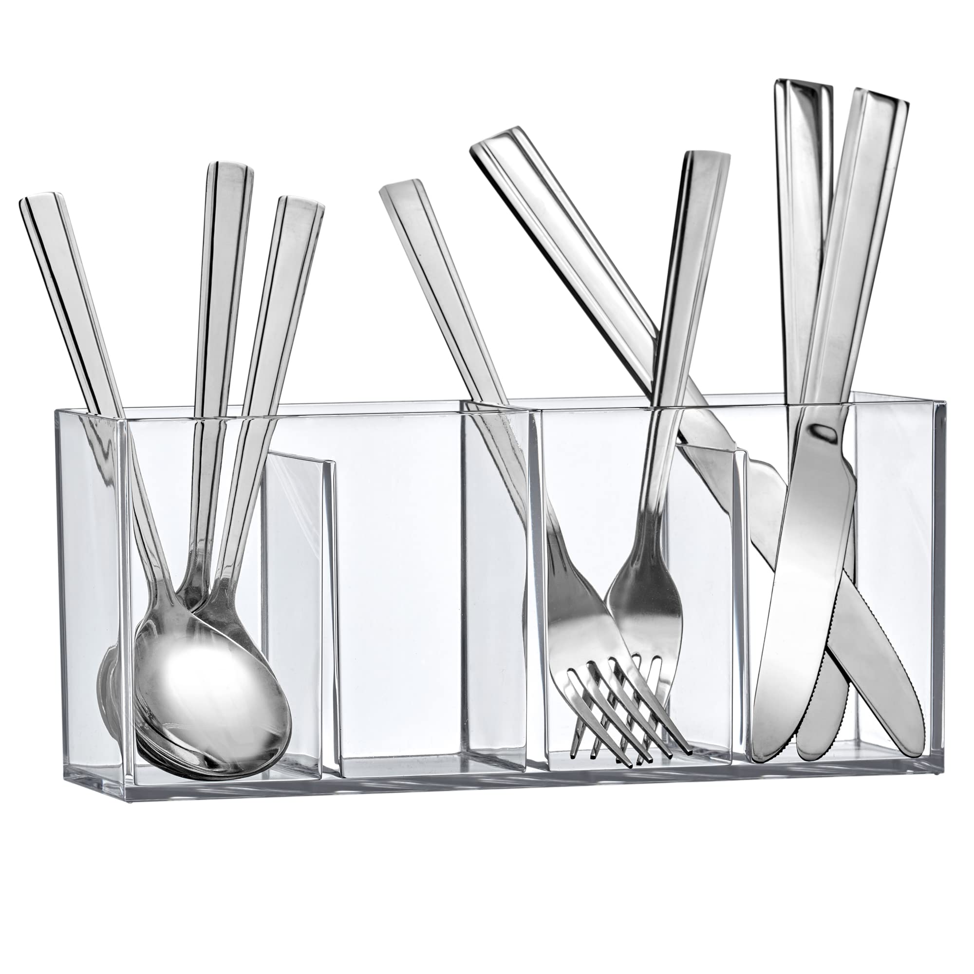 Amazing Abby - Glamour - Acrylic 4-Compartment Makeup Organizer, Transparent Plastic Makeup Brush Holder, Perfect Bathroom Vanit