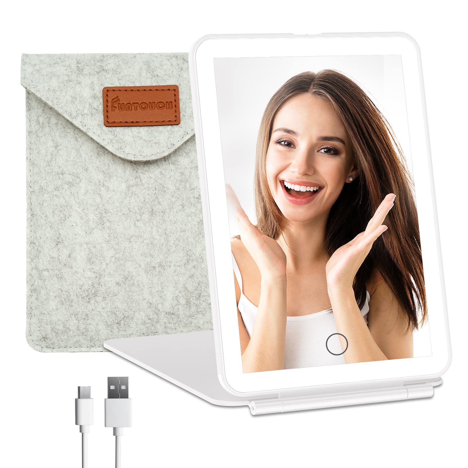 FUNTOUCH Rechargeable Travel Makeup Vanity Mirror with 72 LED Lights, Portable Lighted Beauty Mirror, 3 Lighting Modes, Dimmable