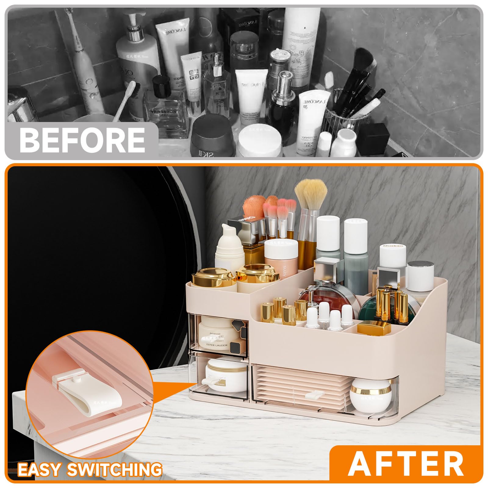 Make Up Organizer With 3 Drawers,Large Capacity Plastic Cosmetic Storage Organizer For Dresser And Vanity,Ideal For Beauty,Perfu