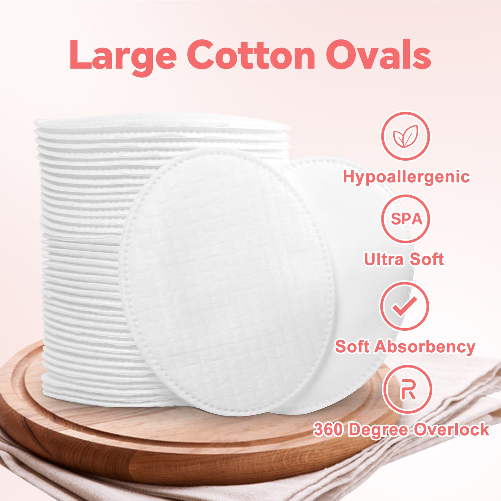 Icotle Large Oval Cotton Pads, 80 Count, Multi-Layer, Lint-Free, Dual-Sided, Ultra-Soft Cotton Oval Pads For Makeup Removal, Cle