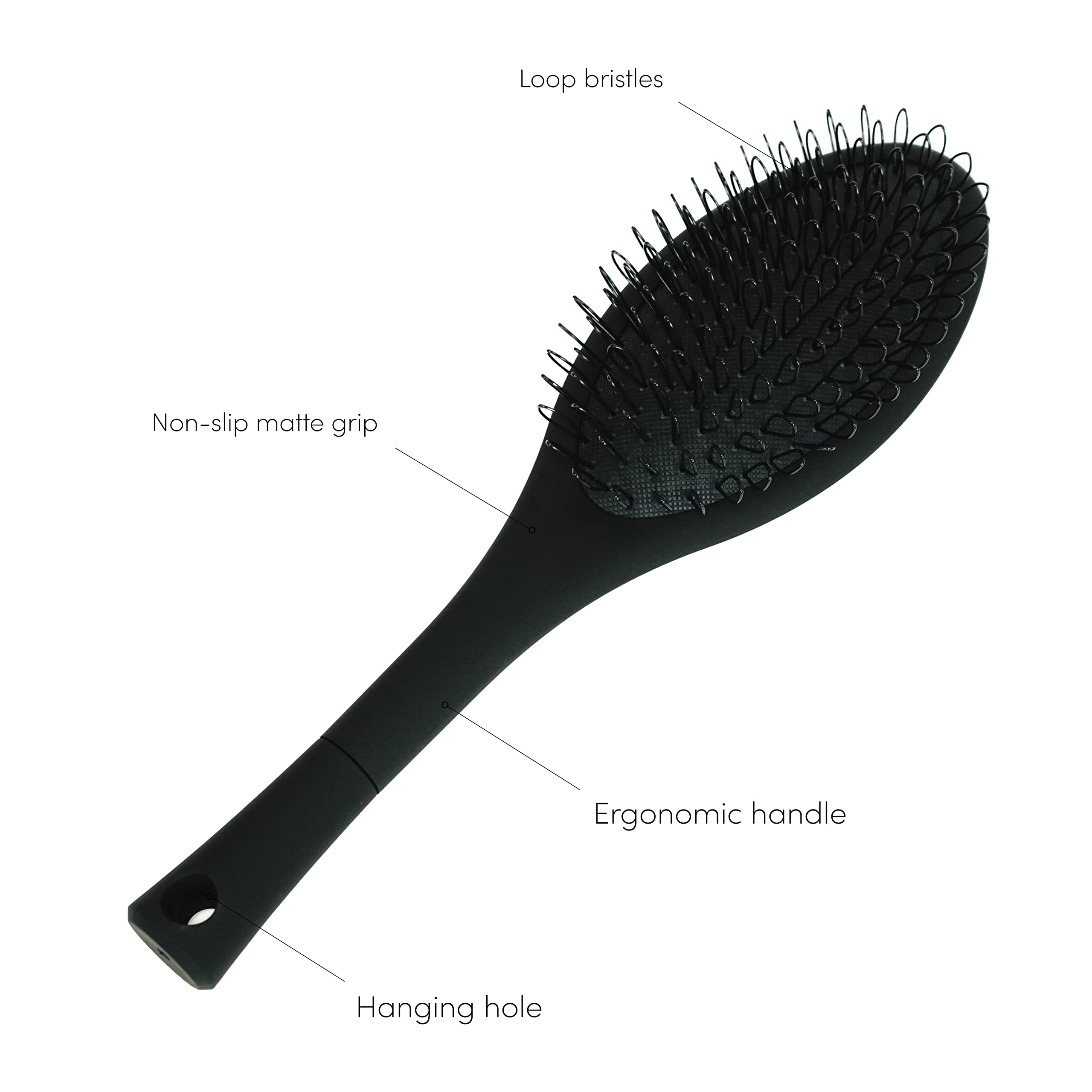 The Hair Shop Black Loop Brush - Salon Professional Grade With Matted Black And Ergonomic Design - Safe Detangler Tool For 100%