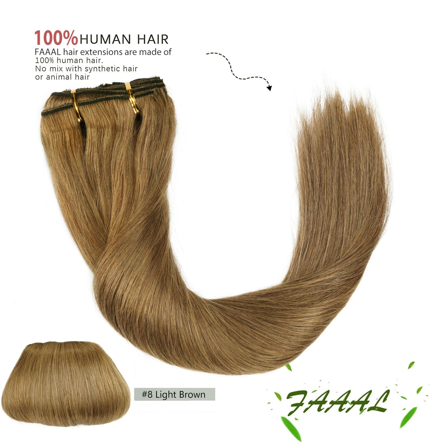 14'' Clip In Human Hair Extensions Full Head 110G 7 Pieces 16 Clips 8# Light Brown Double Weft Brazilian Real Remy Hair Extensio