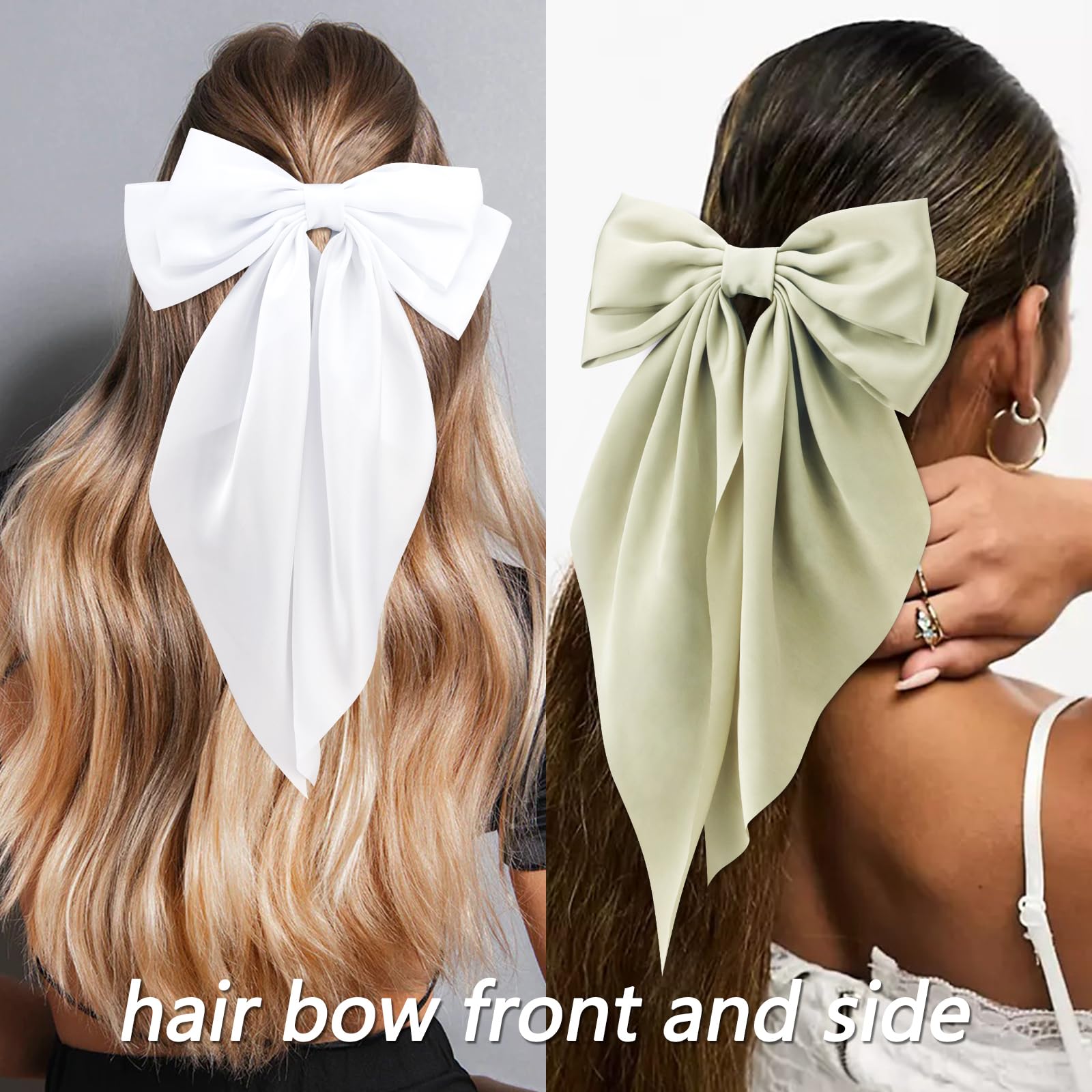 Velscrun Black White Green Dark Green Hair Bows For Women Girls, Silky Satin Large Coquette Bow, Oversized Hair Ribbons 4Pcs Big