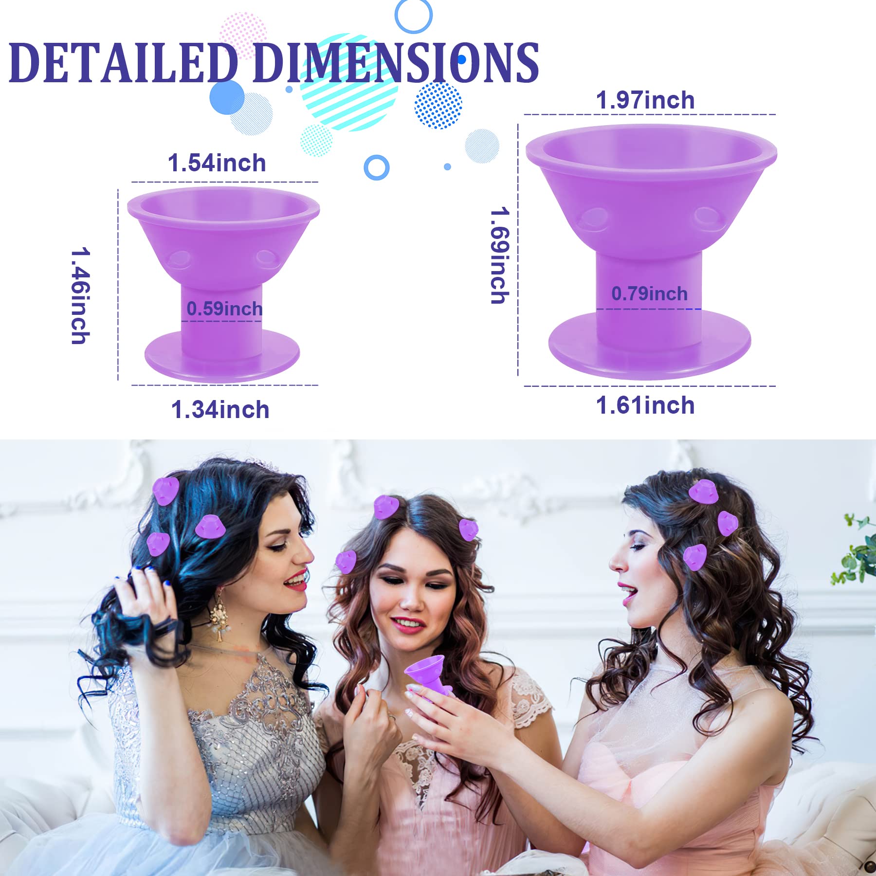 Julbear Hair Rollers, 60 Pcs Purple Silicone Curlers Including 30Pcs Large 30Pcs Small Overnight Heatless Curling Rod Headband W