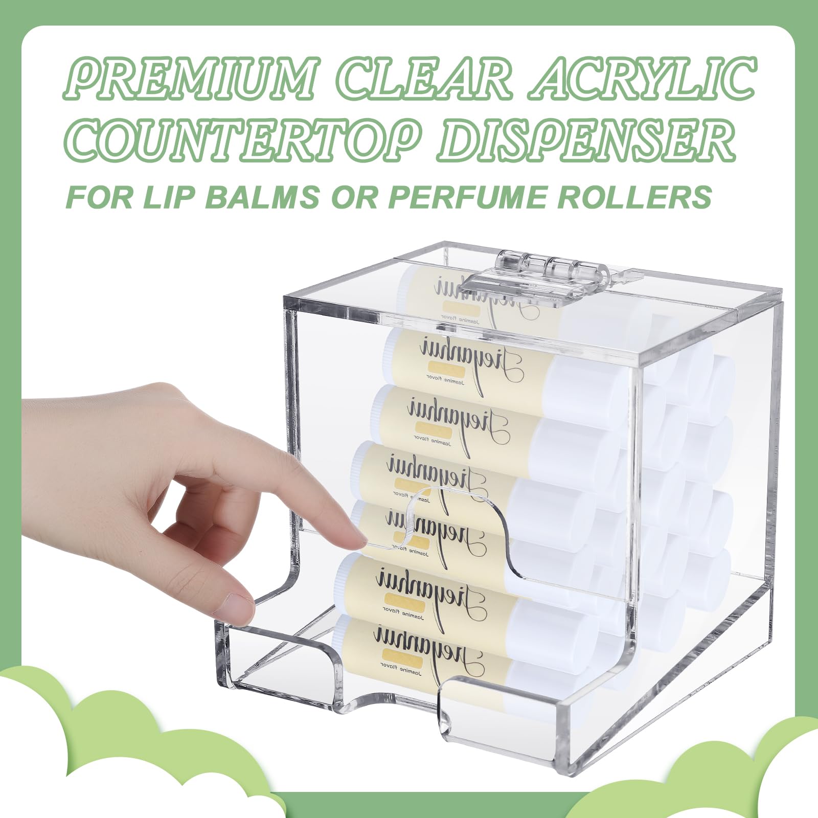 Wenqik 2 Pack Clear Acrylic Lip Balm Dispenser With Hinged Lid Home Freestanding Countertop Display For Lipsticks Glosses Or Lip