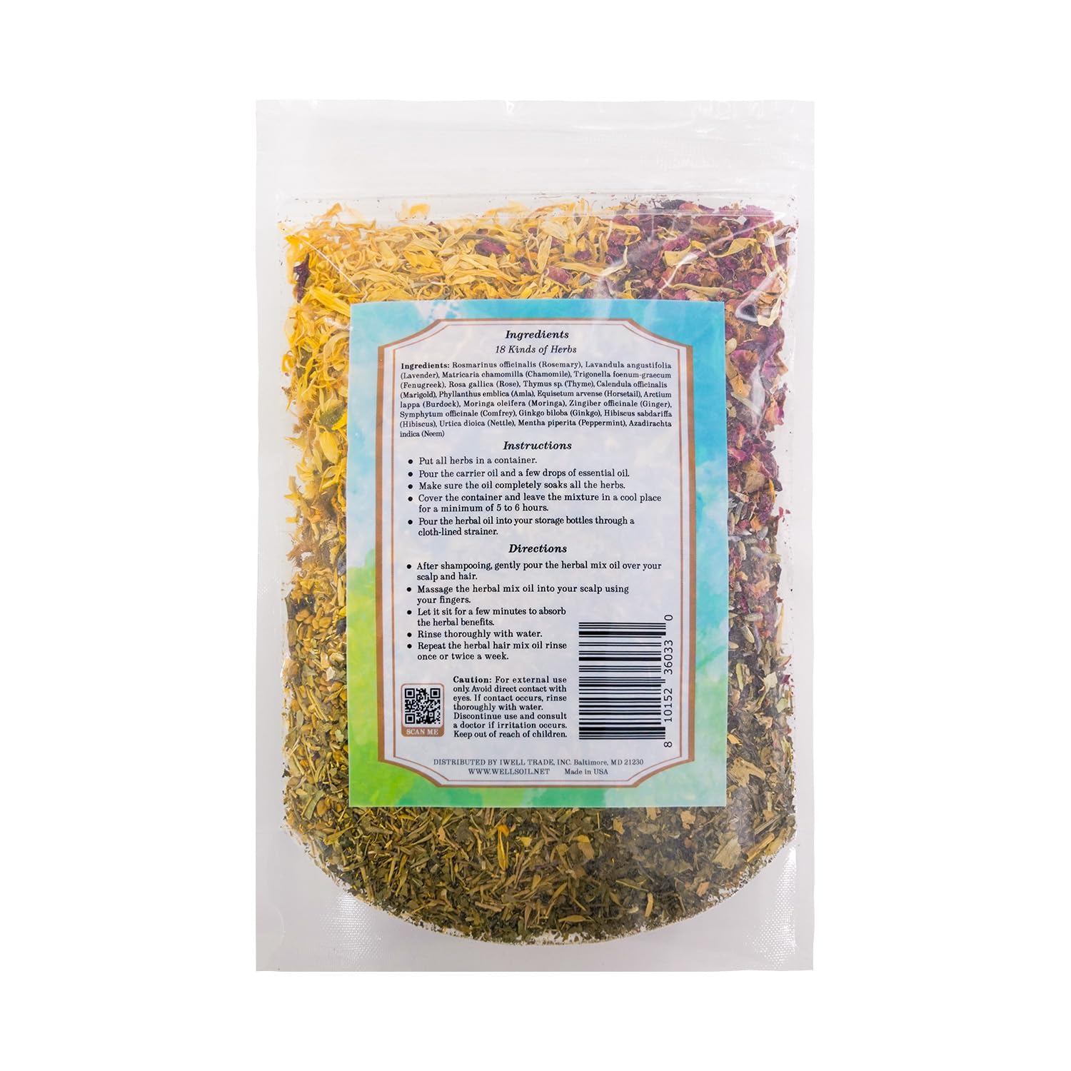 Wells Herb | Ayurvedic Hair Oil Mix | 2.5Oz(70G) X 2 Pack | 18 Kinds Of Essential Herb | Hair Growth | Hair Repair | Hair Fall |