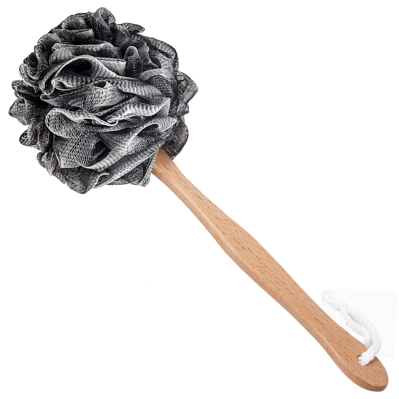 Arswin Shower Sponge Loofah Back Scrubber,Loofah On A Stick,Pe Soft Mesh Loofah Body Scrubber With Wooden Handle,Bath Sponge For