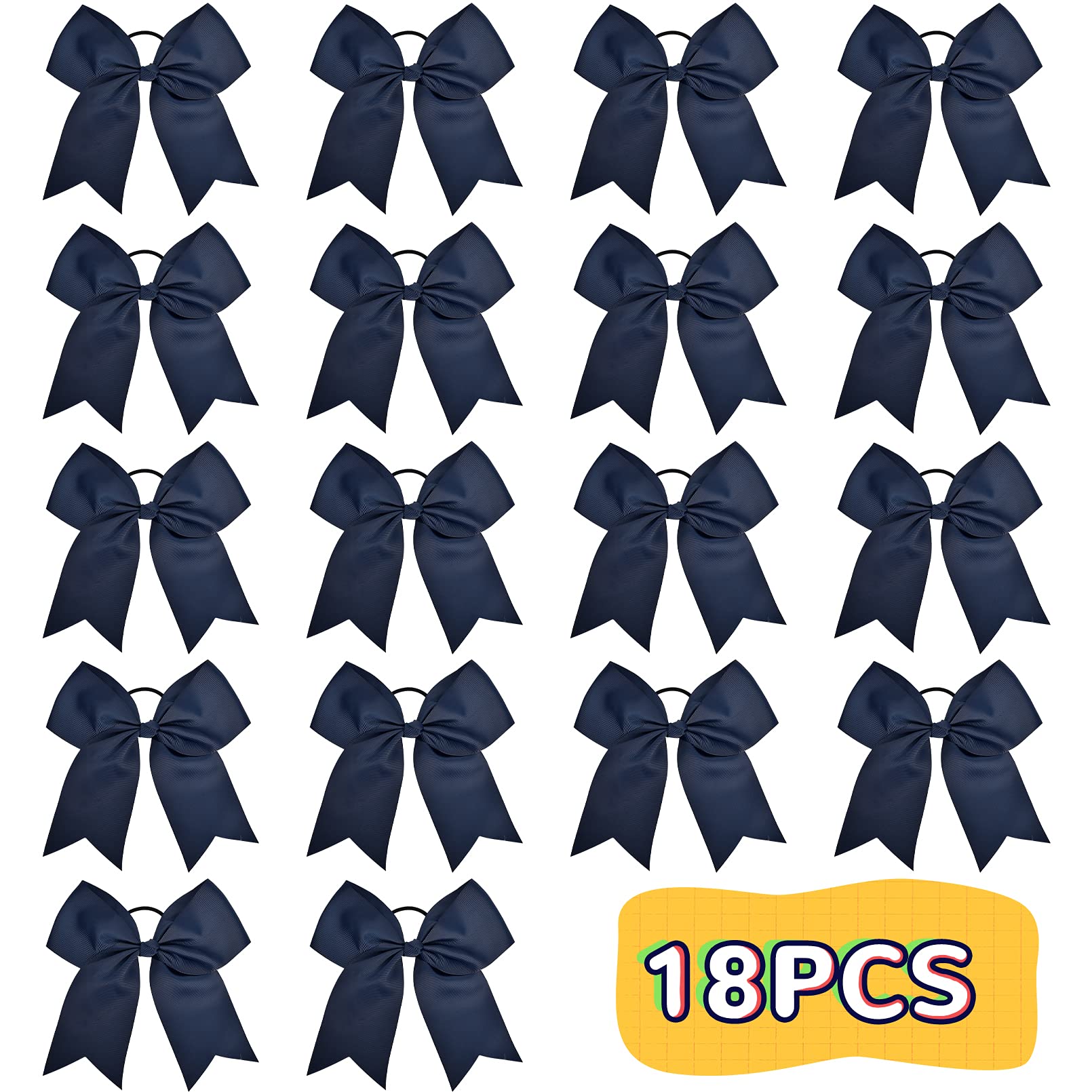 18Pcs 8'' Large Cheer Bow Navy Blue Ponytail Holder Elastic Band Hair Ties Hair Bow Accessories For Cheerleading Teen Girls High