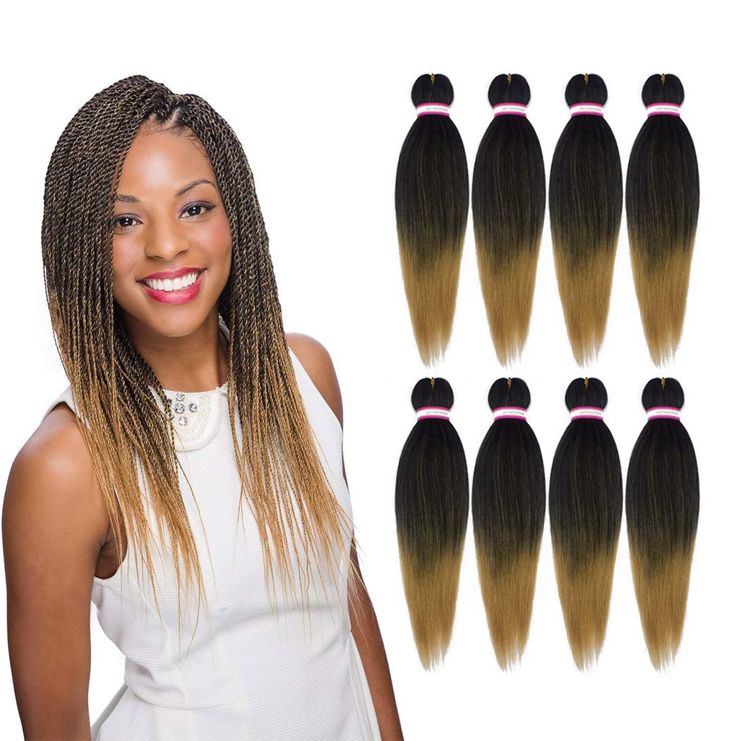 Pre-Stretched Braiding Hair Natural Black Blonde Crochet Braids Hair 20 Inch 8 Packs Hot Water Setting Perm Yaki Synthetic Braid