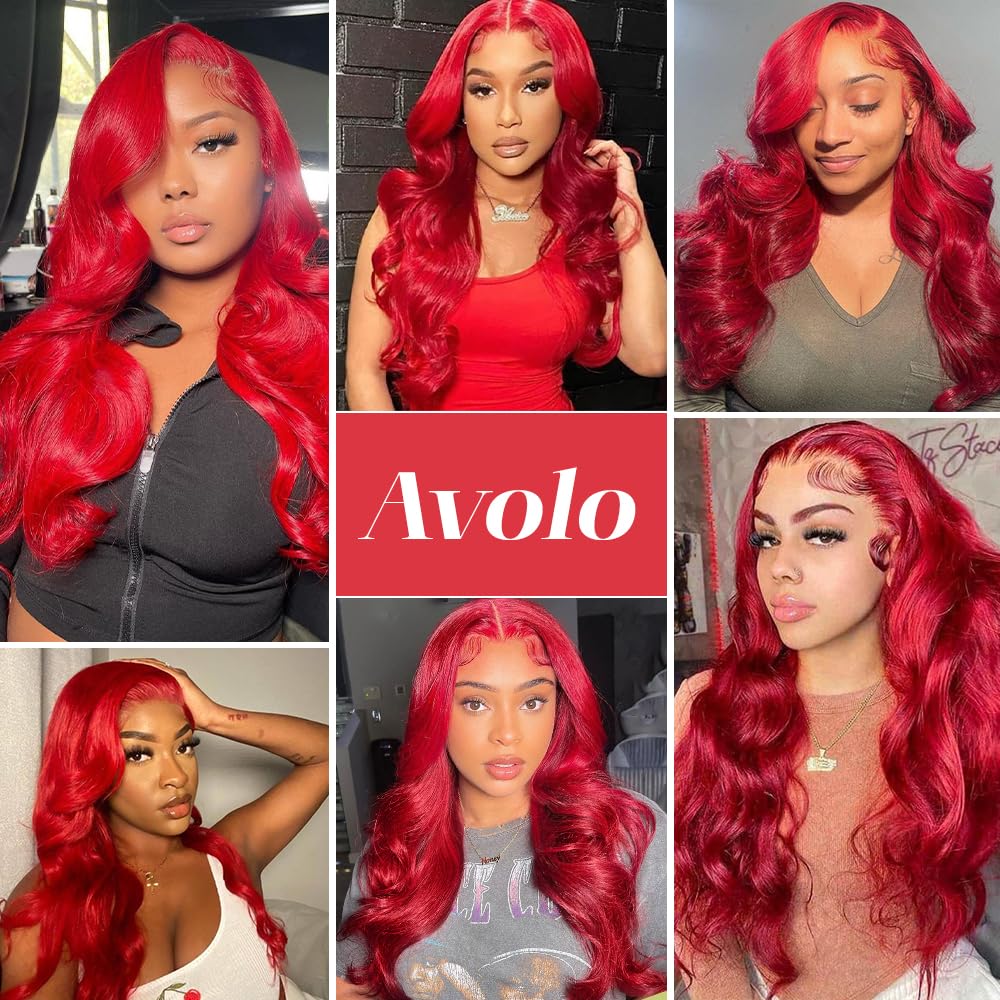 Avolo 28 Inch Red Lace Front Wig Human Hair 13X4 Hd Transparent Lace 180% Density Red Wig Human Hair Body Wave Red Lace Front Wi