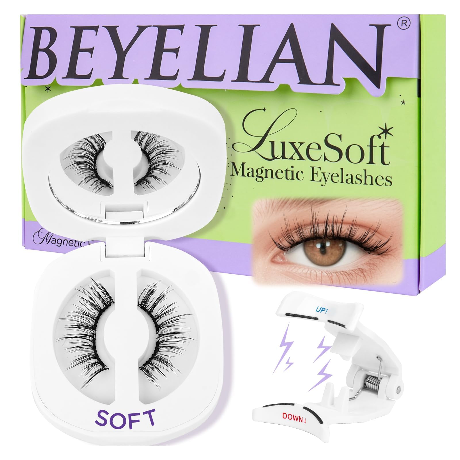 BEYELIAN Soft Magnetic Eyelashes with Applicator, Reusable Magnetic Lashes No Glue Needed, Eyelashes Natural Look, Easy to Wear 