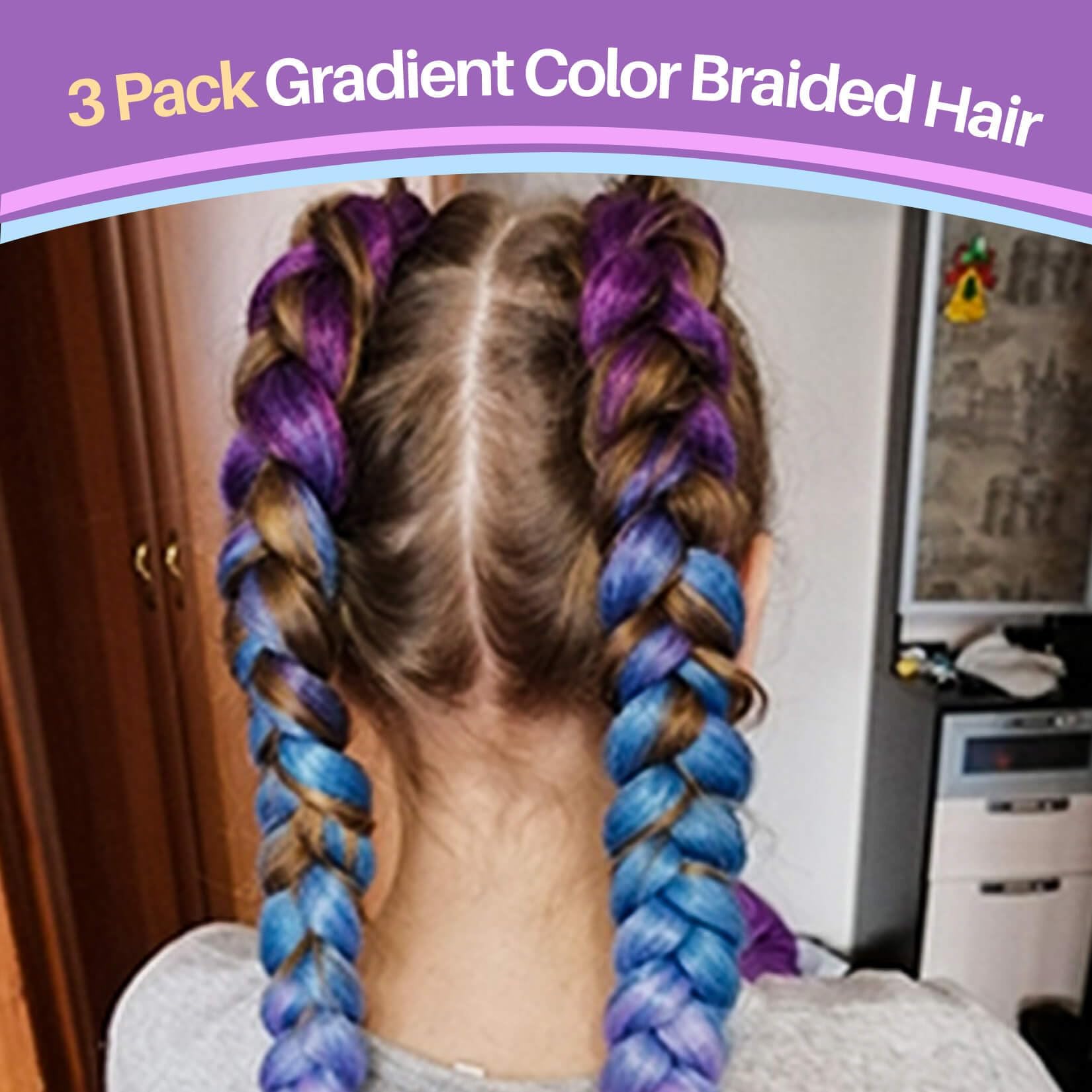 Maqihan 2 Pack Jumbo Braiding Hair - 24Inch Purple-Lake Blue-Light Purple Braiding Hair Synthetic Hair Extensions Rainbow Braidi