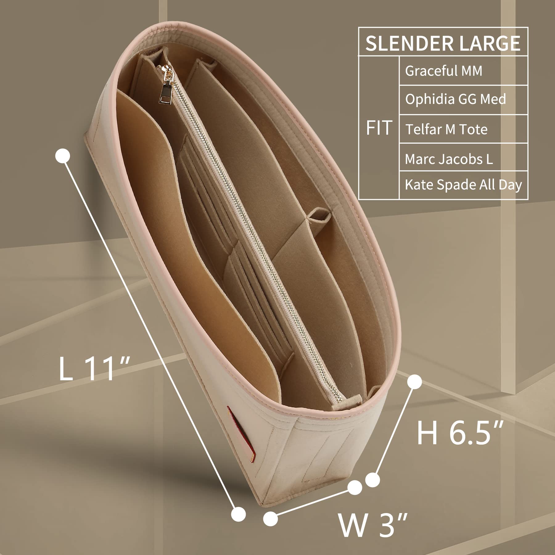 Doxo Purse Organizer Insert & Base Shaper, Felt Handbag & Tote Bag Fit LV Graceful PM More(Beige,SM)