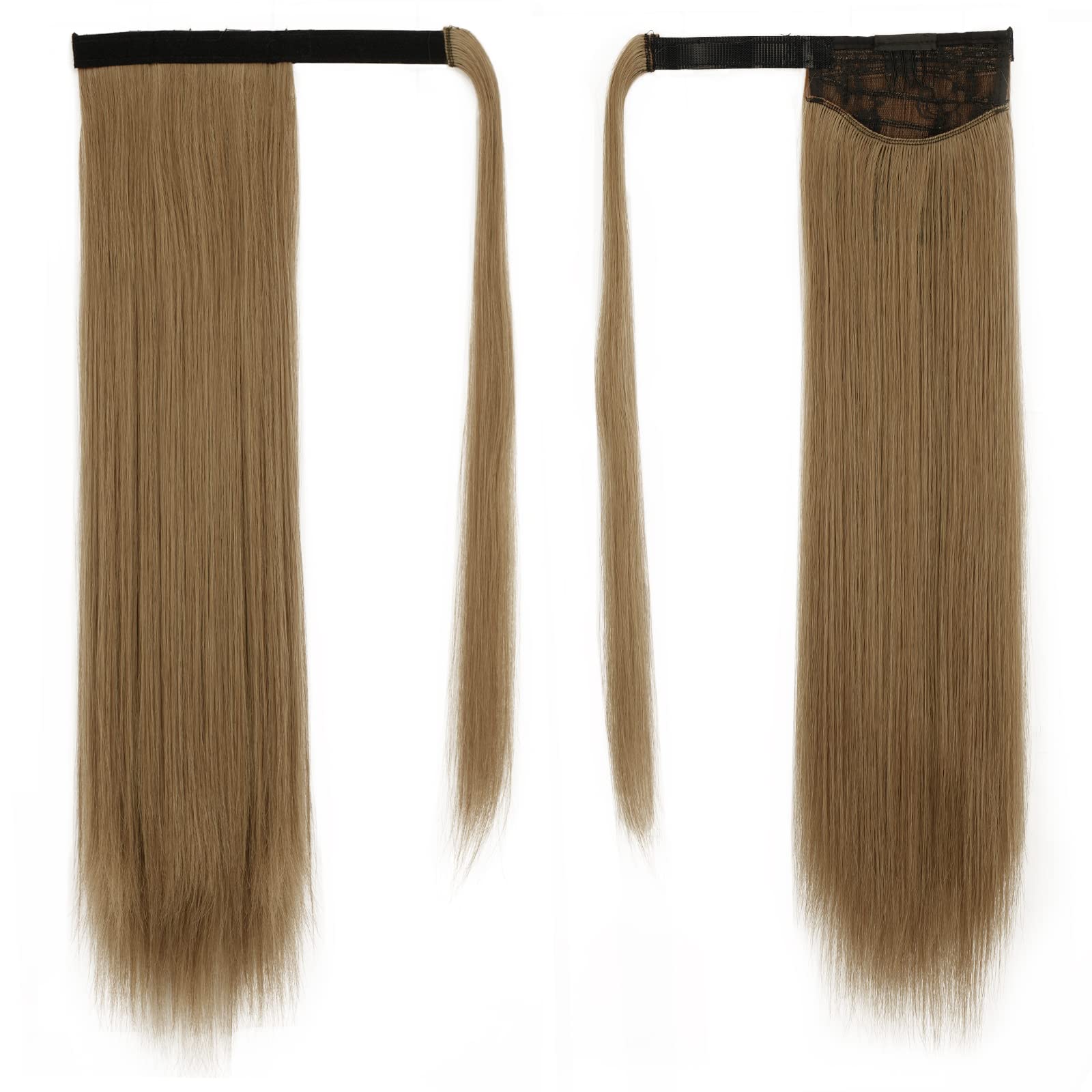 Barsdar 18 Inch Ponytail Extension Long Straight Wrap Around Clip In Synthetic Fiber Hair For Women -Light Golden Brown & Pale G