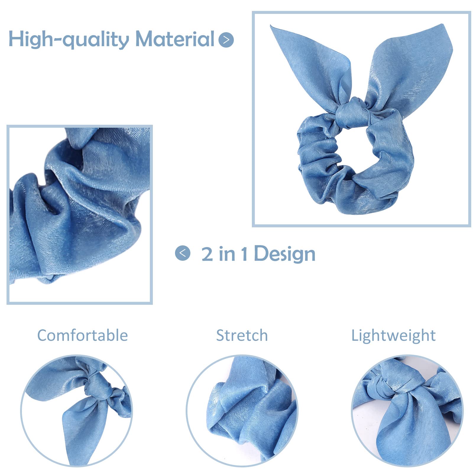 Ondder Hair Scrunchies - 15 Pcs Cute Bow Ribbon Elastic Hair Ties And Ponytail Holders In Blue For Women And Girls