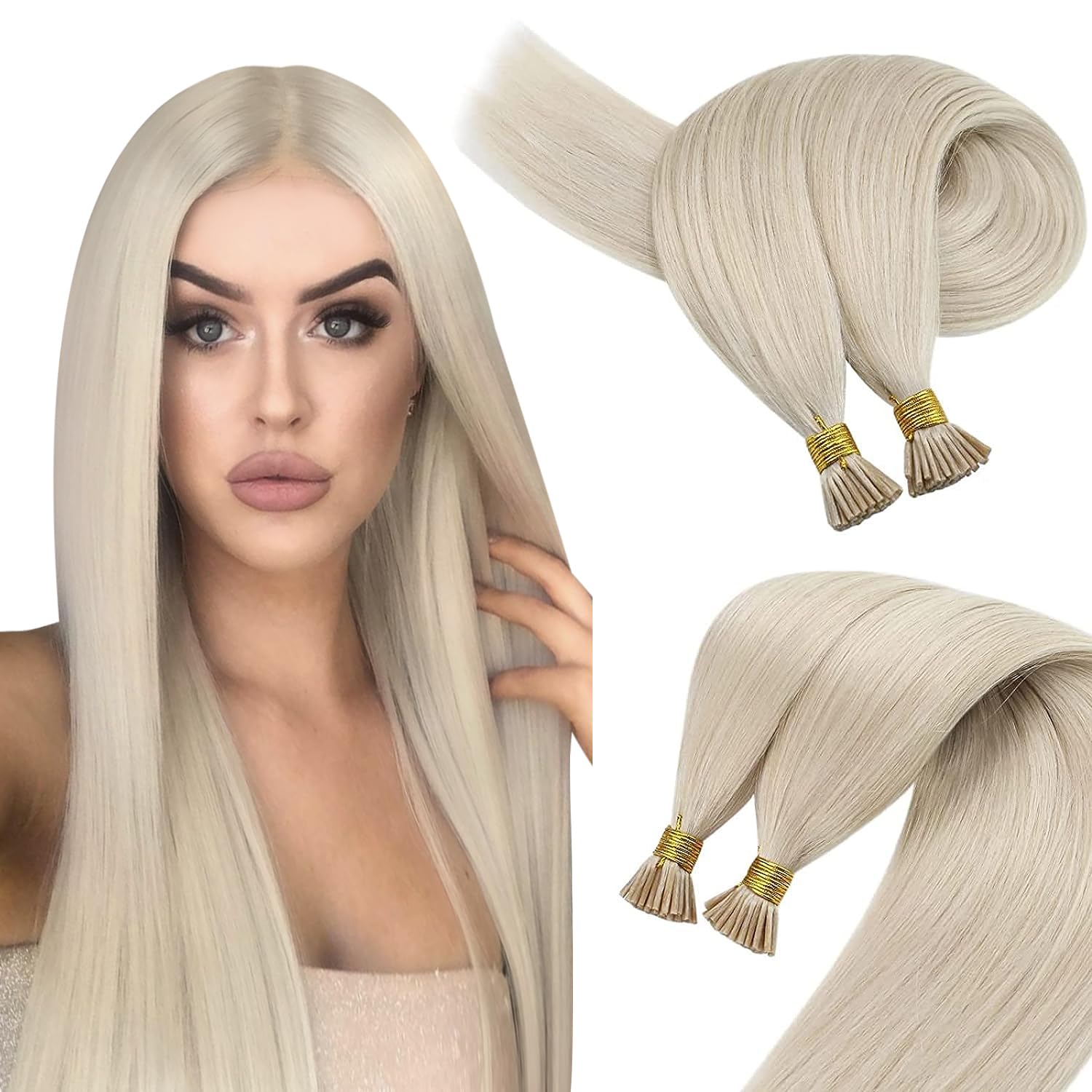 Sunny Blonde Itip Hair Extension Real Human Hair I Tip Real Human Hair Extensions Platinum Blonde Cold Fusion Human Hair Extensi