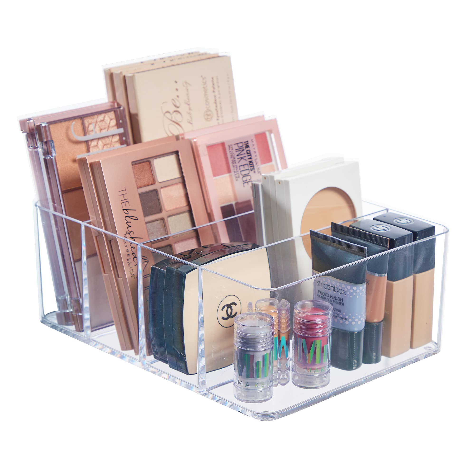 Stori 4-Compartment Clear Plastic Organizer  Rectangular Divided Makeup And Vanity Storage Bin  Use Upright For Eyeshadow Palett