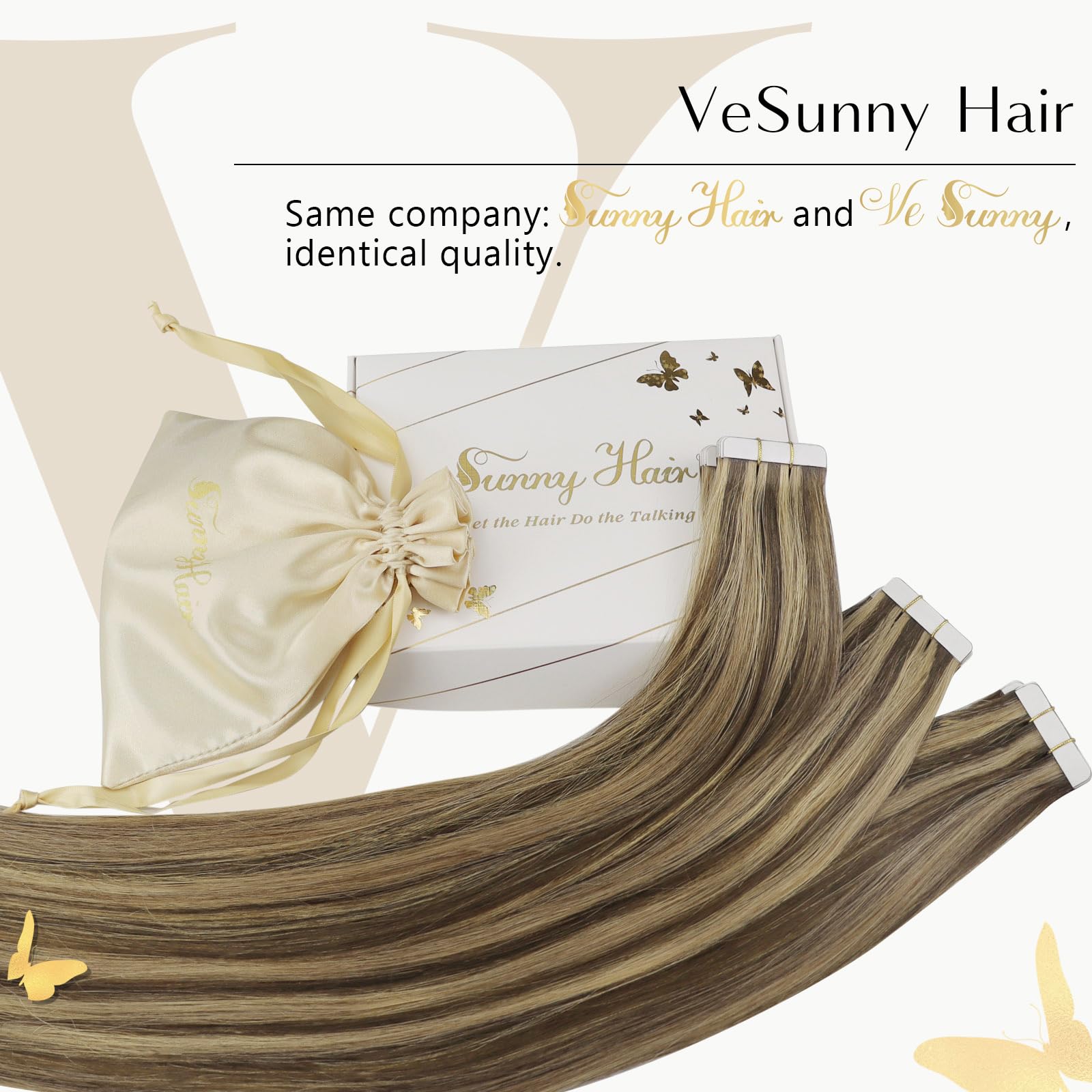 Ve Sunny Brown Tape In Hair Extensions Human Hair Highlight Tape In Extensions Human Hair Dark Brown Highlighted Caramel Blonde