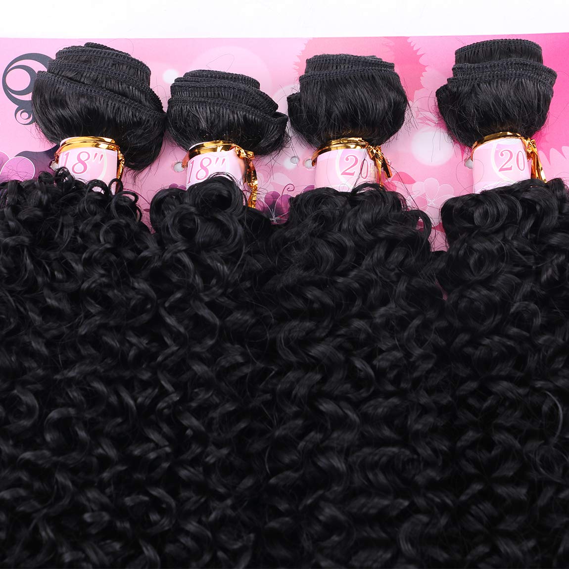 FRELYN Kinky Curly Synthetic Hair Weave Bundles 18-20 Inches 4 Pack Black Color