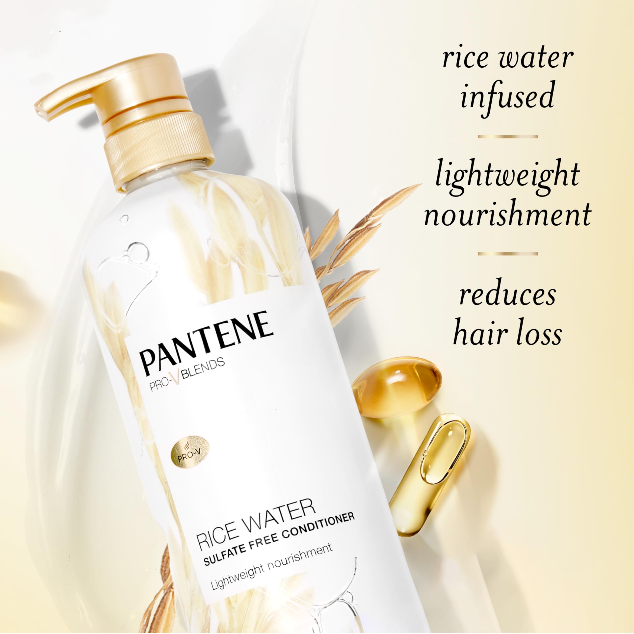 Pantene Conditioner, With Rice Water, Protects Natural Hair Growth, Volumizing, For Women, Nutrient Infused With Vitamin B5, Pro