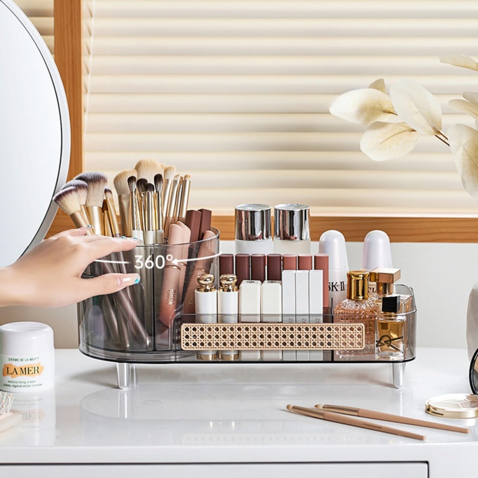 Rotating Makeup Organizer,Large Capacity Countertop Skincare Organizer,2 In 1 Bathroom Makeup Caddy,Cosmetic Display Case (Cryst