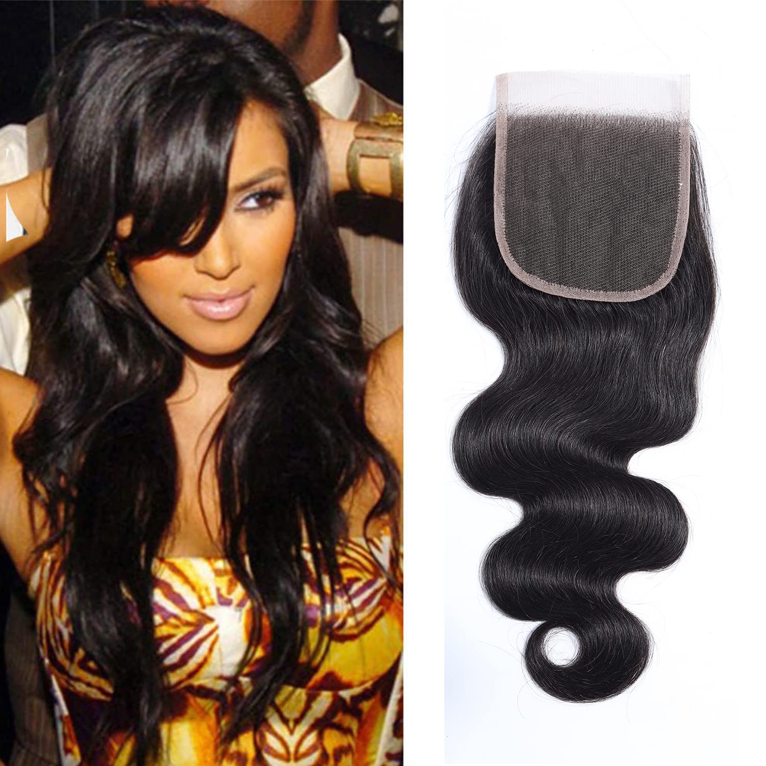 Selina Lace Closure 16 Inch Brazilian Body Wave Closure Free Part Lace Closure 4X4 Unprocessed Human Hair Natural Black Color Vi