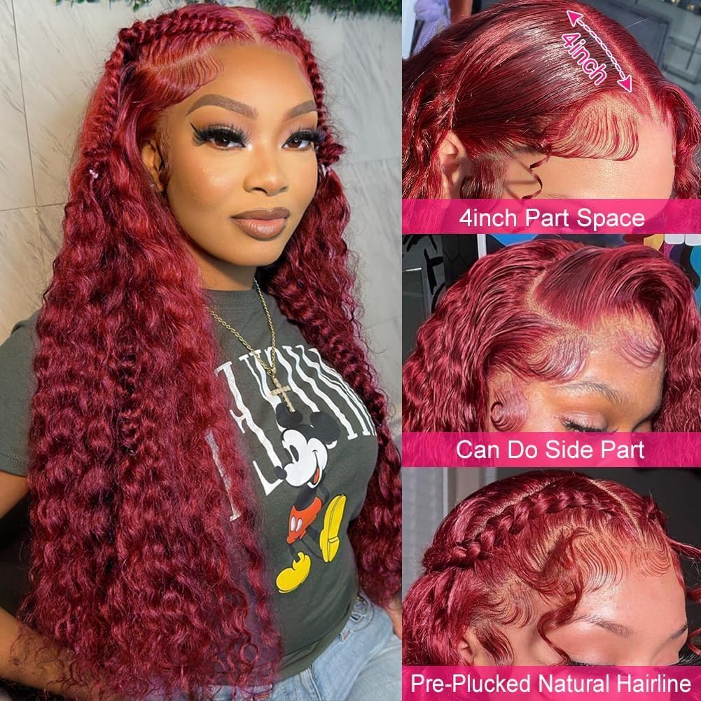 Burgundy Lace Front Wigs Human Hair Pre Pluck180% Density Glueless Wigs Human Hair Pre Plucked 13X4 99J Red Wigs Human Hair Curl