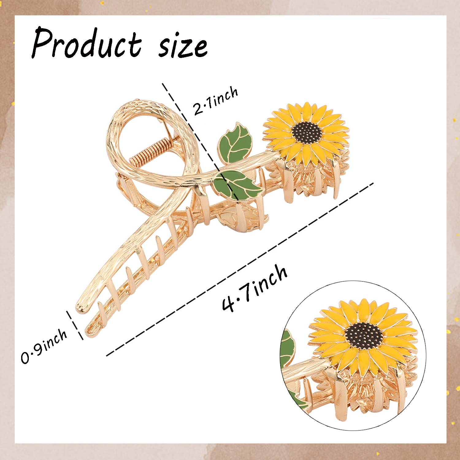 Sunflower Claw Hair Clips, Large Gold Metal Hair Accessories For Thick Hair, Strong Hold Jaw Clamps For Women And Girls - 1Pc
