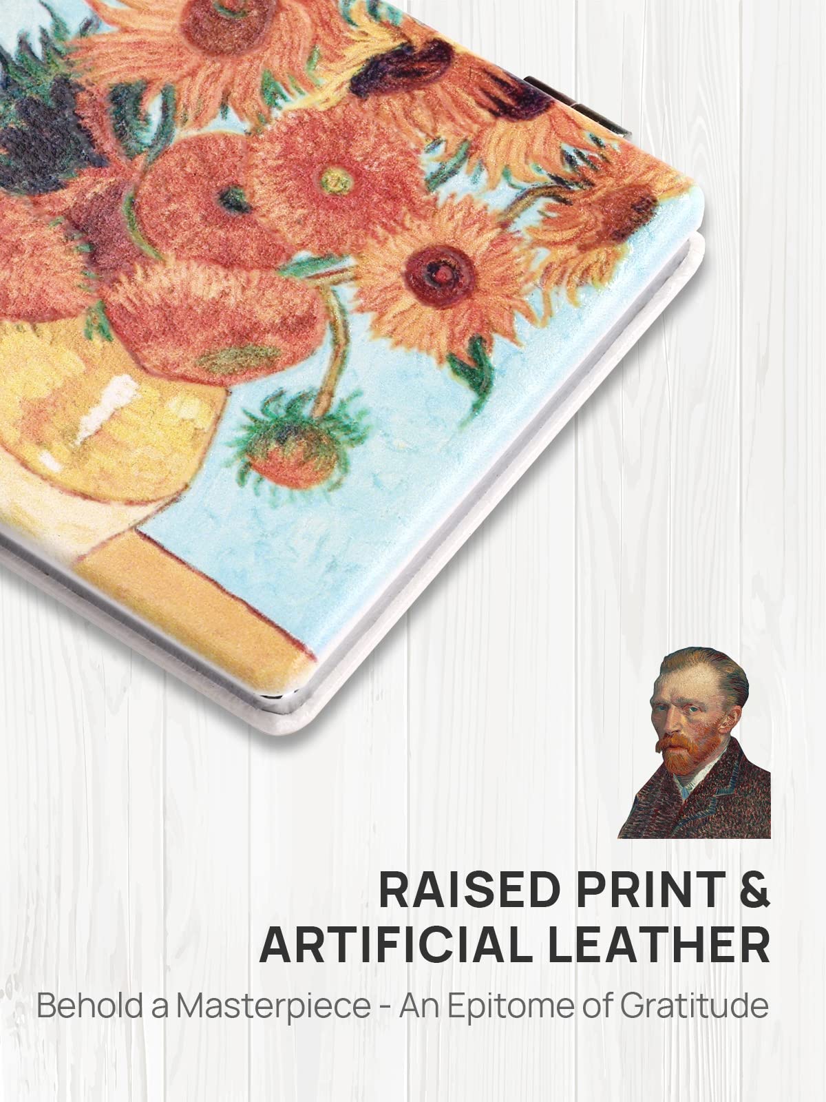 Omiro Compact Mirror, Unique Painting Pu Leather 1X/3X Magnification, Ultra Portable For Purses, 2.4'' W X 3.4'' L (Sunflowers)