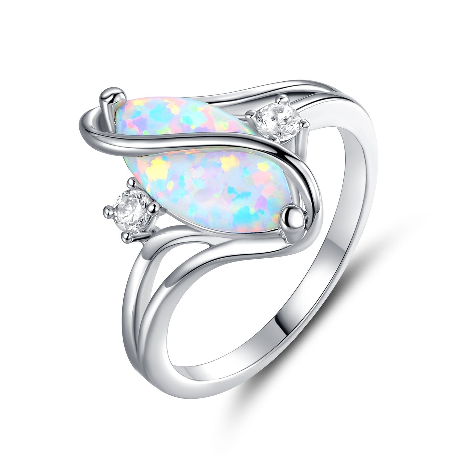 Barzel 18K White Gold Plated Created Fire Opal Ring With Cubic Zirconia Accents (White Gold Fire Opal, 5)