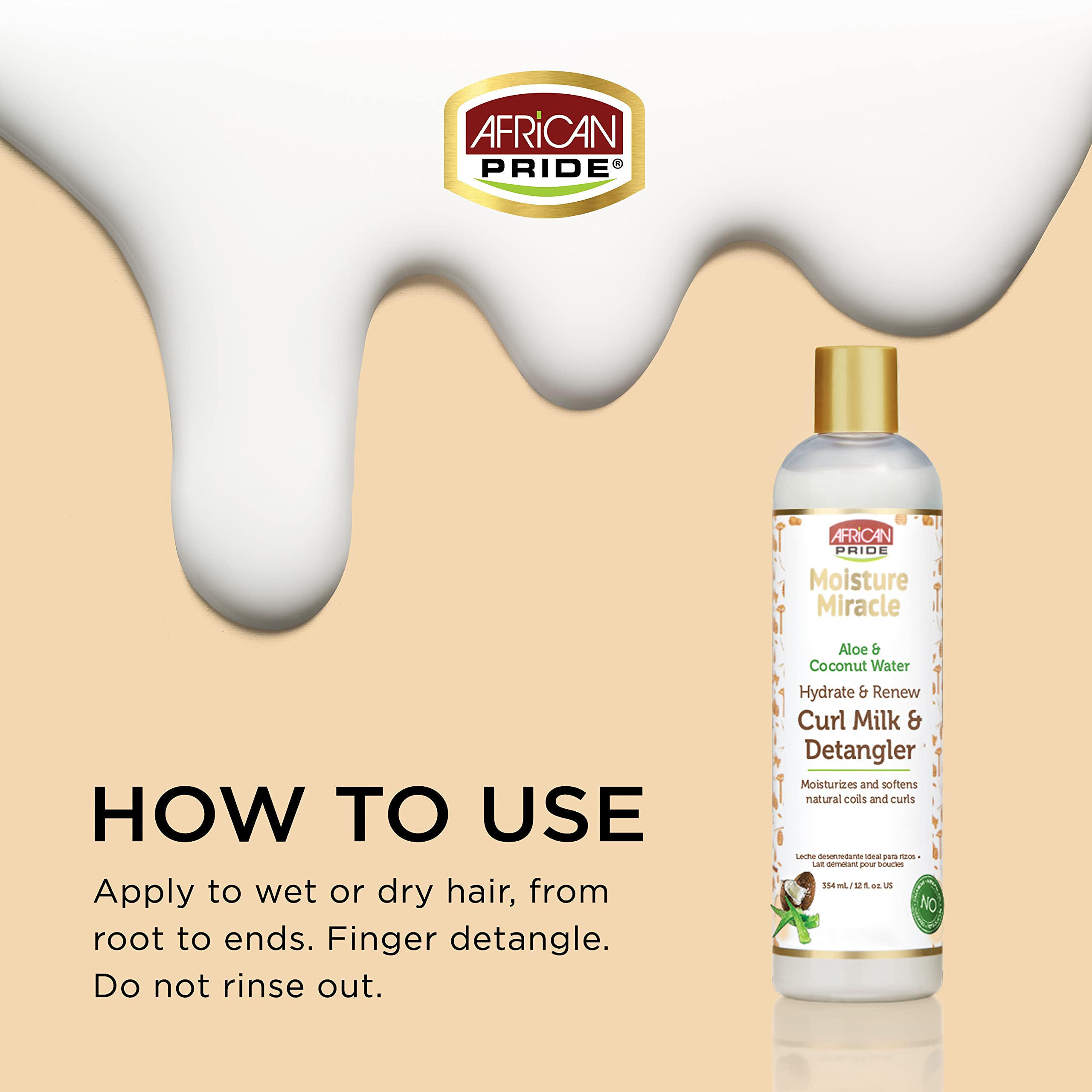 African Pride Moisture Miracle Hydrate & Renew Curl Milk & Hair Detangler (3 Pack), For Natural Coils & Curls, Hydrates & Contro
