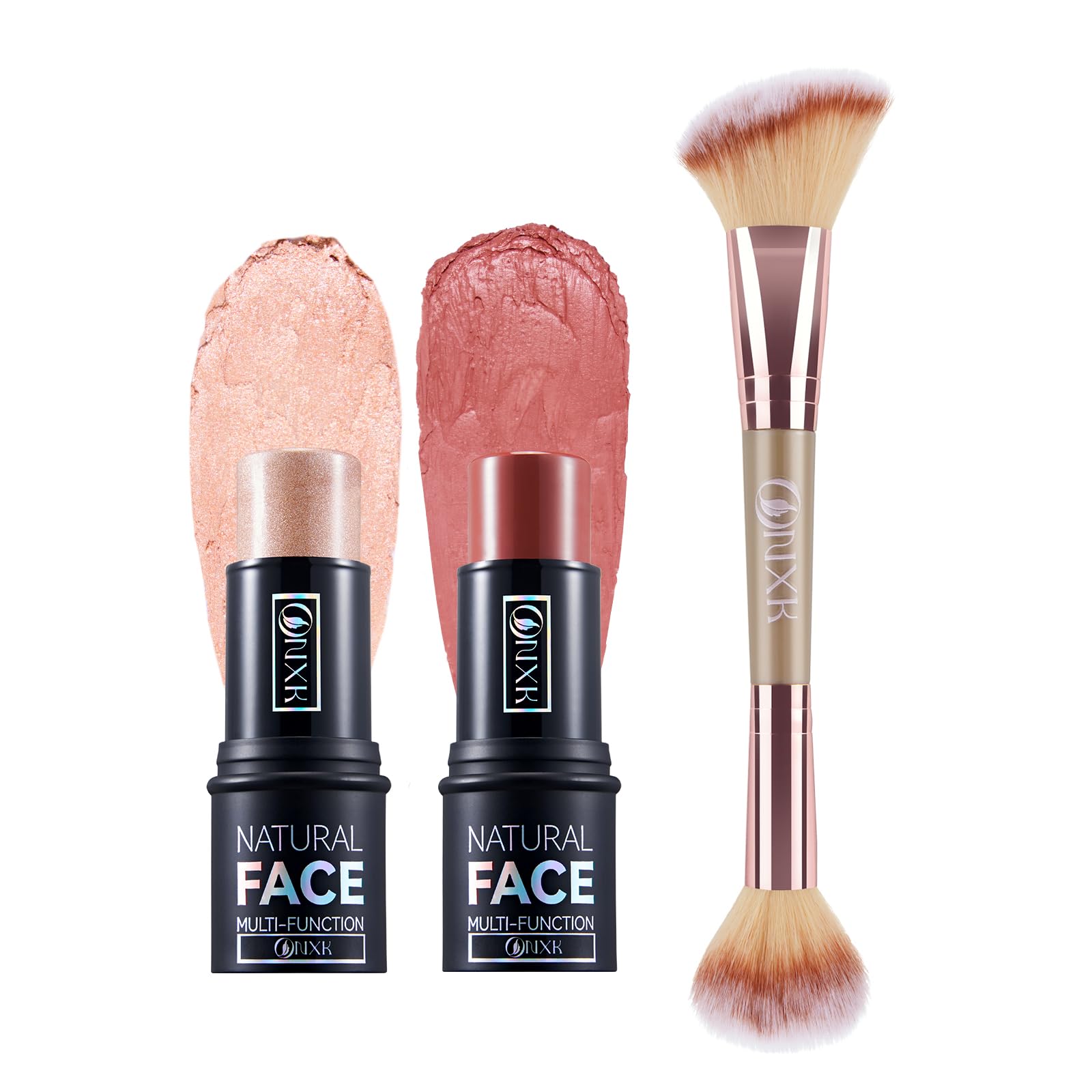 ONXK Highlighter Makeup Cream Contour Stick  Easy to Apply Natural Bronzer Stick & Blush Stick Nongreasy & Waterproof Blush fo