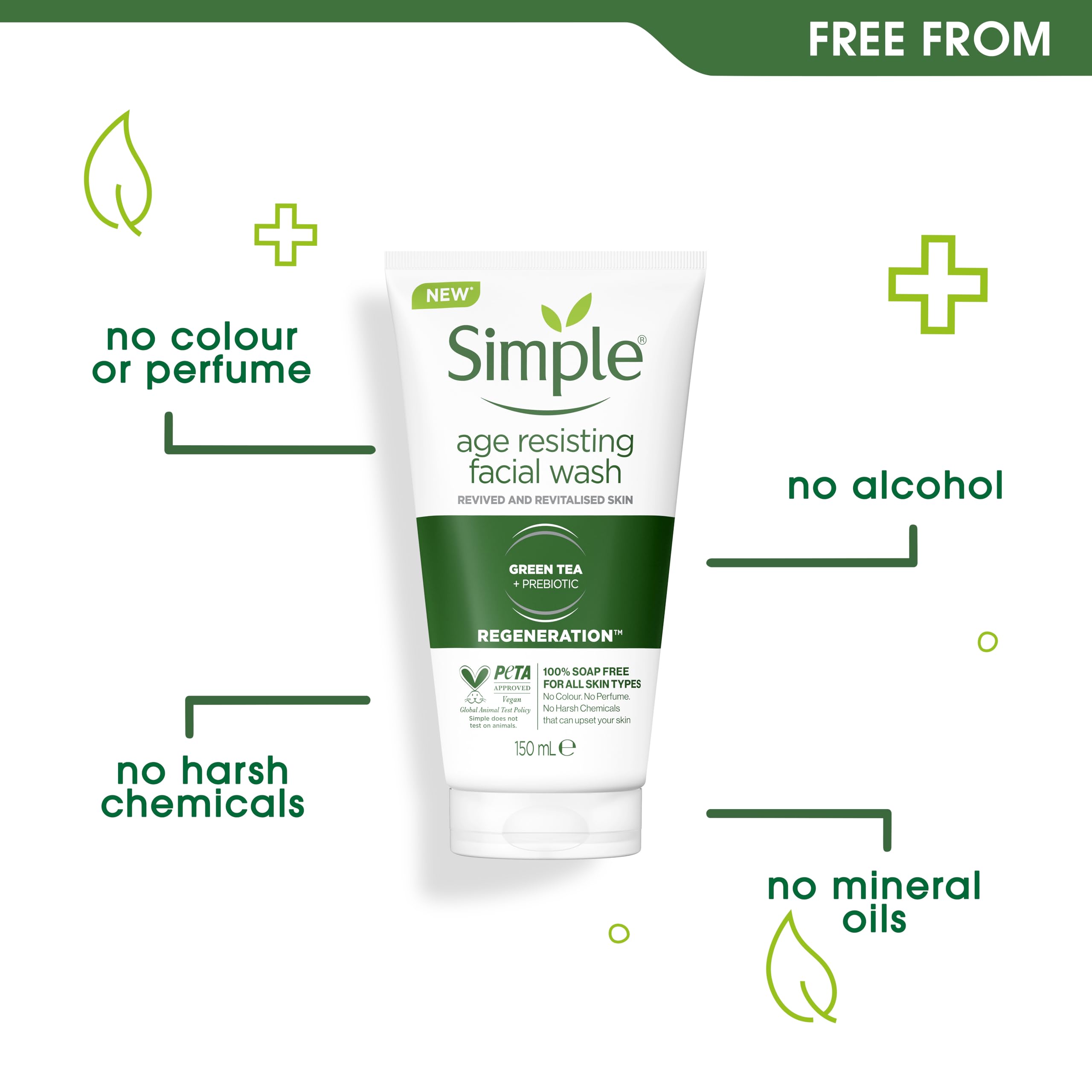 Simple Age Resisting Facial Wash 150 ml - Gentle Cleansing for All Skin Types, Pack of 1