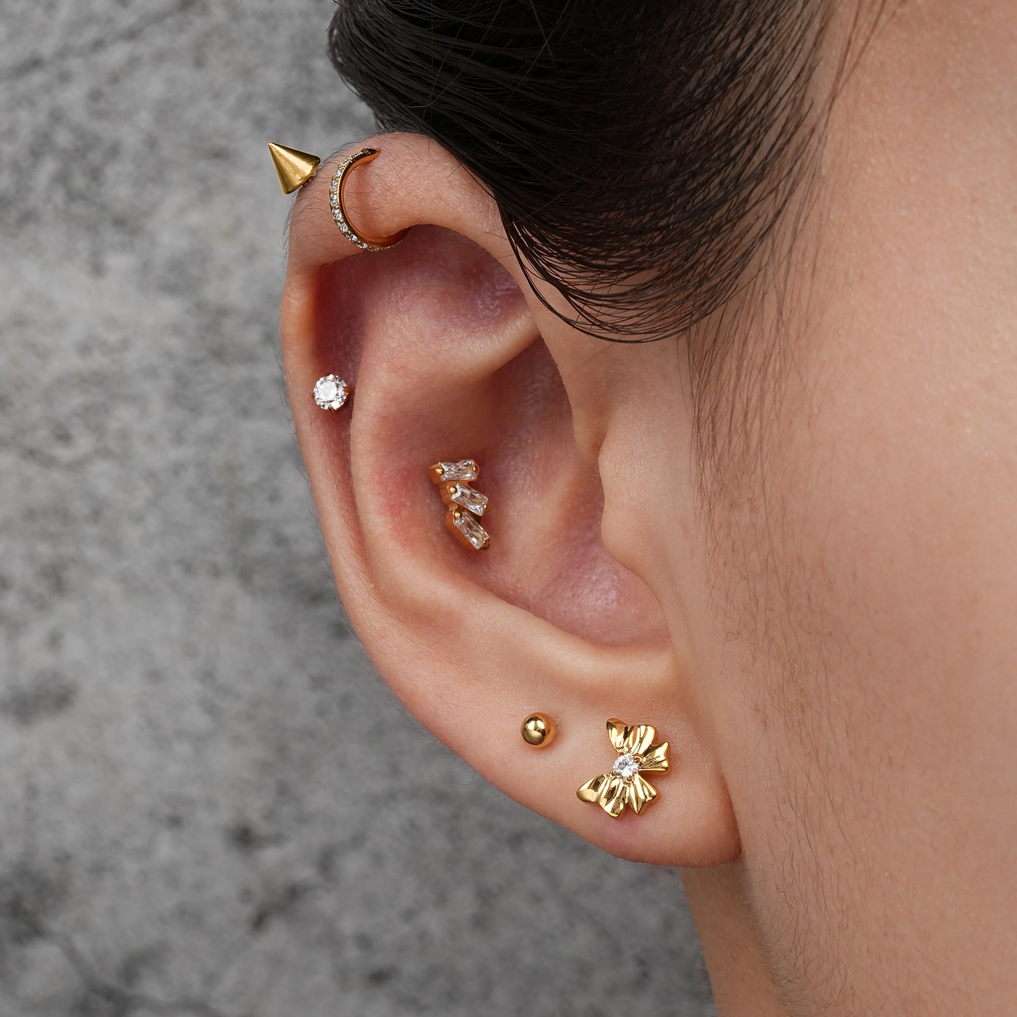 FINE4U 16G Cartilage Earring 6mm 8mm - ASTM F136 Titanium Conch Flat Back Piercing Jewelry for Tragus, Helix, Implant Grade Inte