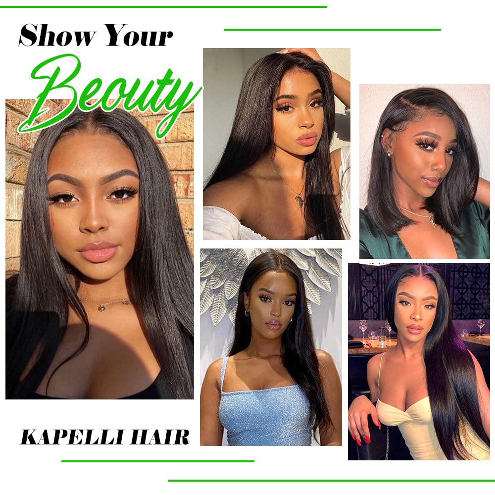 Kapelli Hair Brazilian Virgin Hair Straight Hair Bundles With Closure 12 14 16+10 Inch 10A Straight Human Hair Bundles With Tran