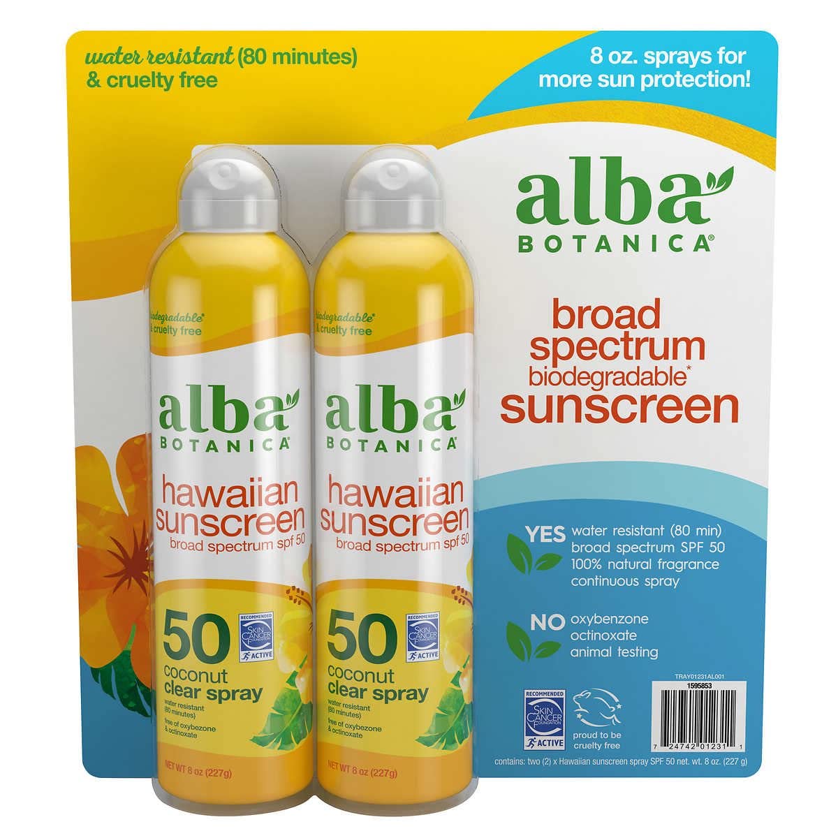 Alba Botanica Spf50 Sunscreen Hawaiian 6 Ounce Clear Spray (177Ml) (2 Pack)
