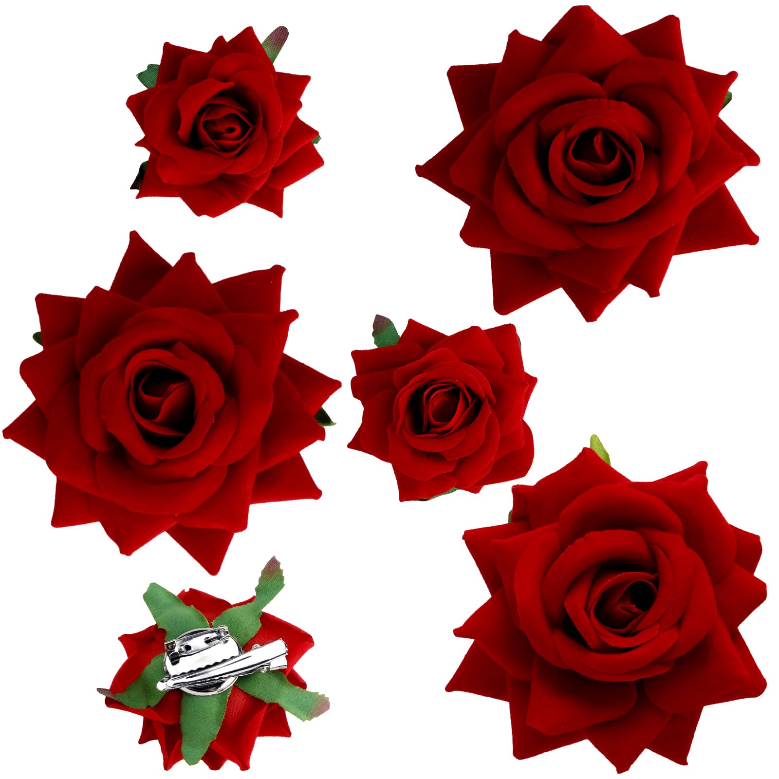 CIEHER 6 Pcs Red Rose Hair Clips for Women Girls, Fabric Rose Flowers Hair Clip Pin Mexican Rose Hair Accessories, Multi-occasio