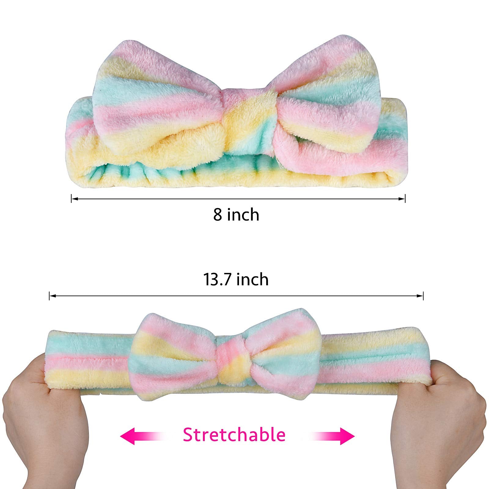 Teqifu 6 Pack Spa Headband,Bow Hair Band Women Facial Makeup Head Band Soft Coral Fleece Bowknot Head Wraps For Washing Face Sho