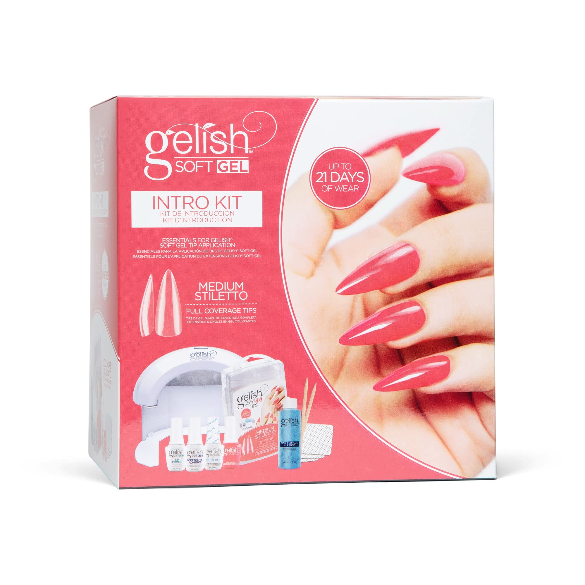 Gelish Soft Gel Intro Starter Kits (Medium Stiletto Nail Tips) Press On Gel Nails, Gel Tips Nail Kit, Full Nail Tips, Nail Kit