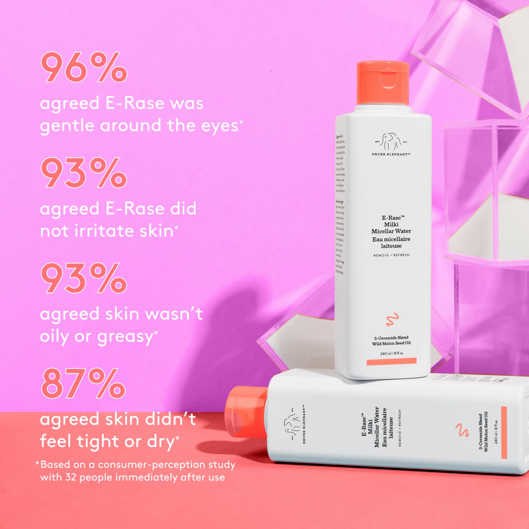 Drunk Elephant E-Rase Milki Micellar Water - 240 ml/8 fl oz - Mild No-Rinse Formula - Clean Clinical Skincare - Cruelty-Free - D