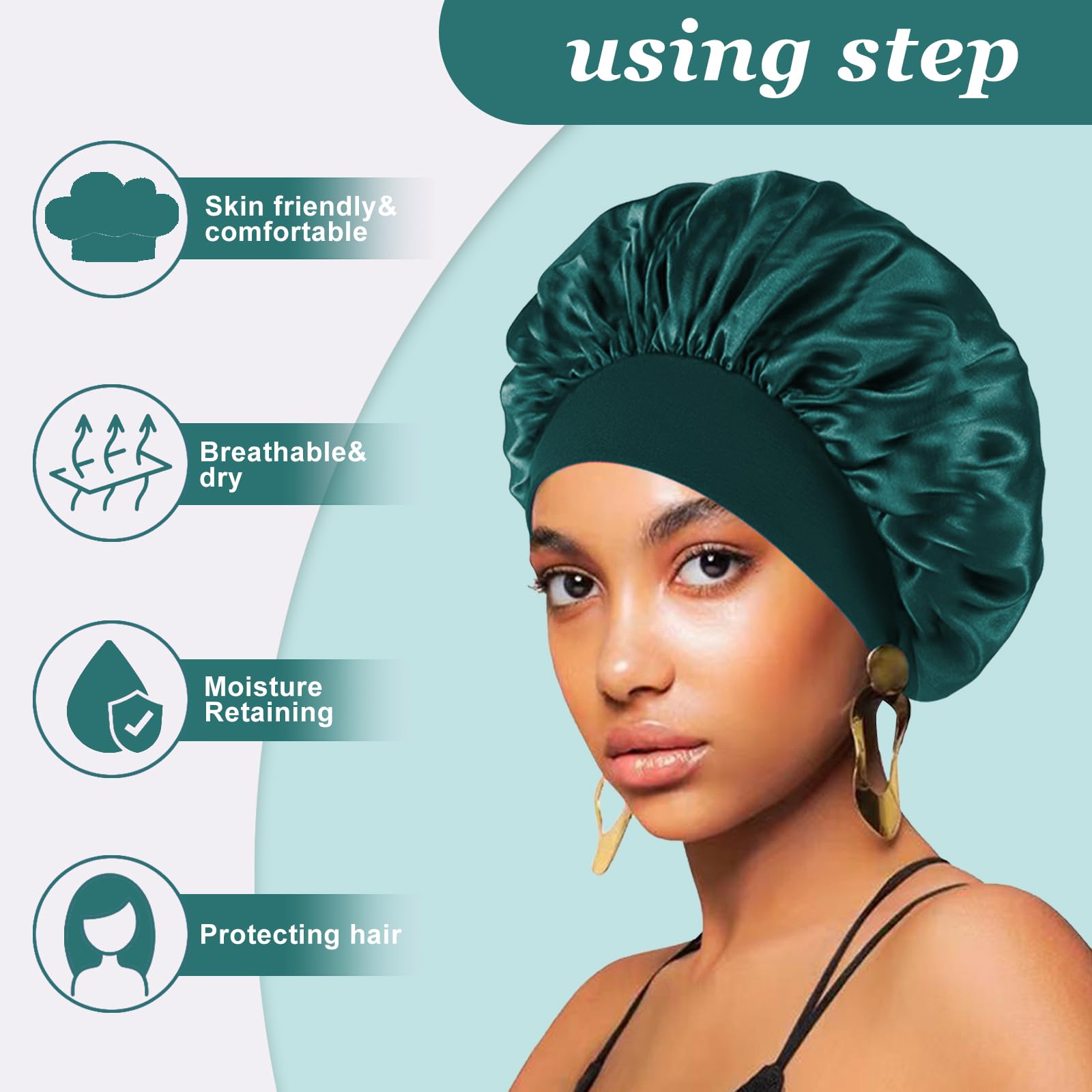 4Pcs Silk Bonnet For Sleeping,Hair Satin Bonnets For Black Women Men,Hair Wrap Cap For Curly Hair,Elastic Wide Band Hair Bonnet