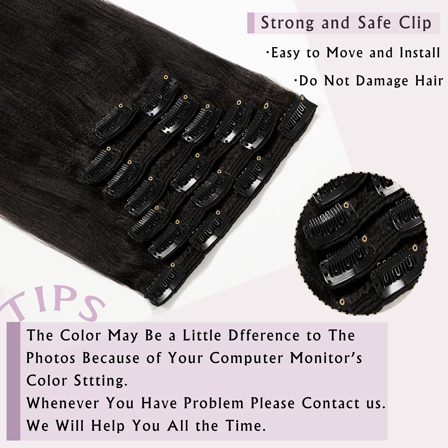 Anrosa Real Remy Thick Yaki Straight Clip ins Hair Extensions Real Human Hair for Full Head 9A Quality 7 Piece 120 Gram, Natural