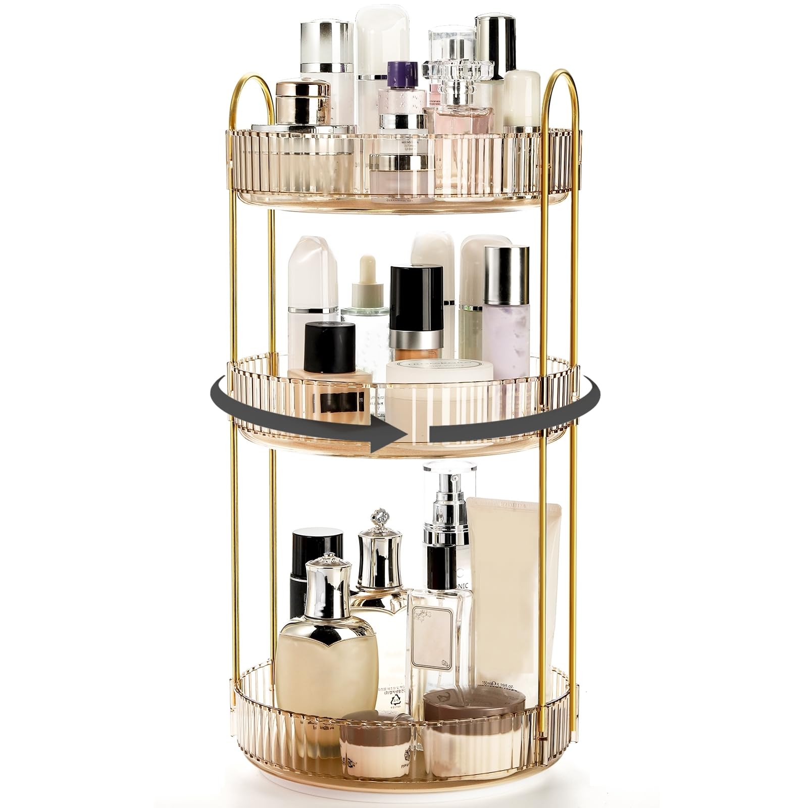 Cididu 360 Rotating Makeup Organizer, 3 Tiers Plastic Bathroom Spinning Holder Rack, Round Lazy Susan Organizer, Large Capacity