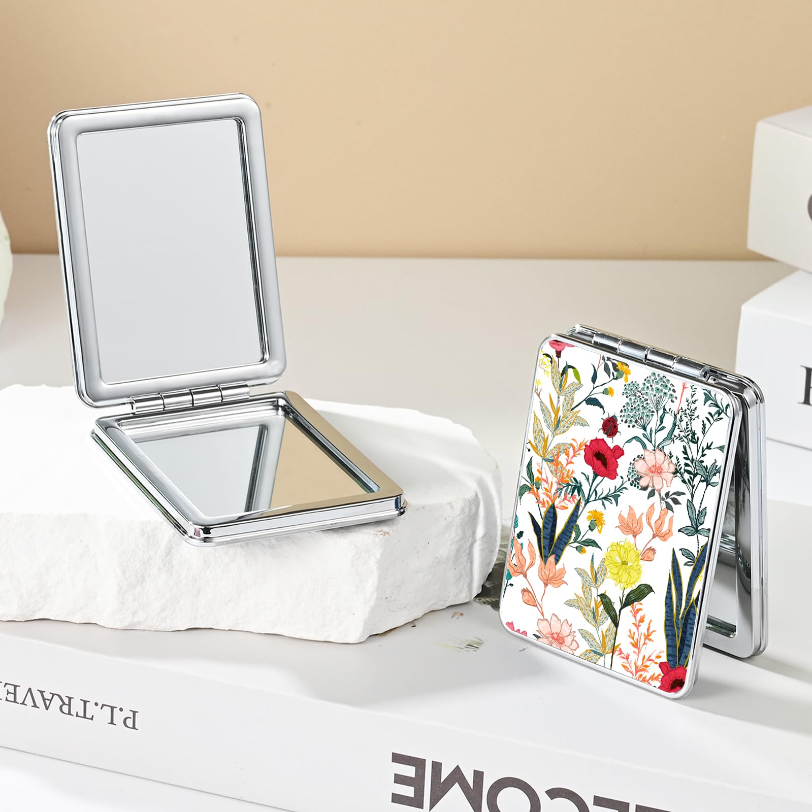 Dcdcee Pocket Mirror, Small Travel Mirror With Magnification, Portable Double-Sided Magnifying Cosmetic Mirror For Daily (White