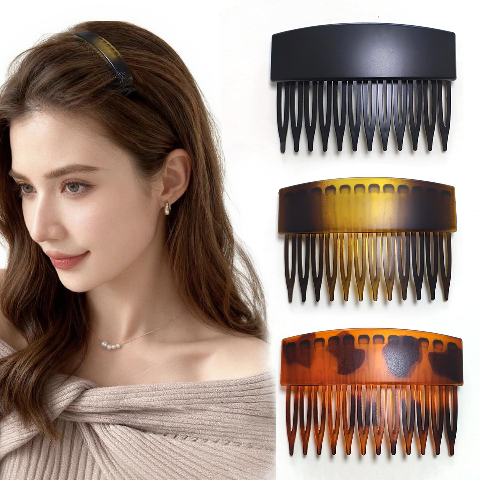 Nalodu French Hair Side Comb Small 2.7 Inch Curved Decorative Twist Unbreakable Hair Combs, Matte Strong Hold Hair Clips for Wom