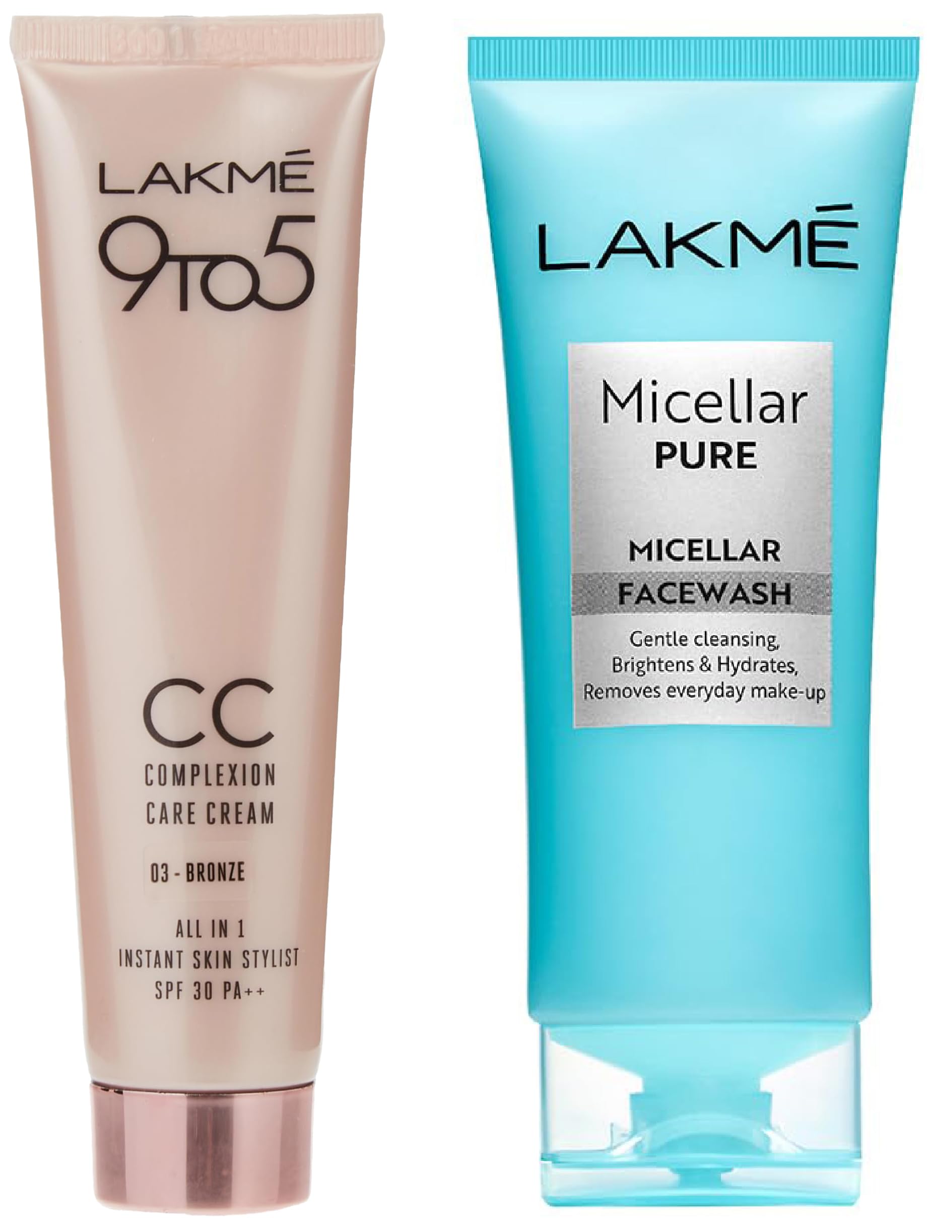Lakm Micellar Pure Facewash For Deep Pore Cleanse 100G & Lakm 9To5 Cc Cream With Spf30 Pa++  Bronze Combo