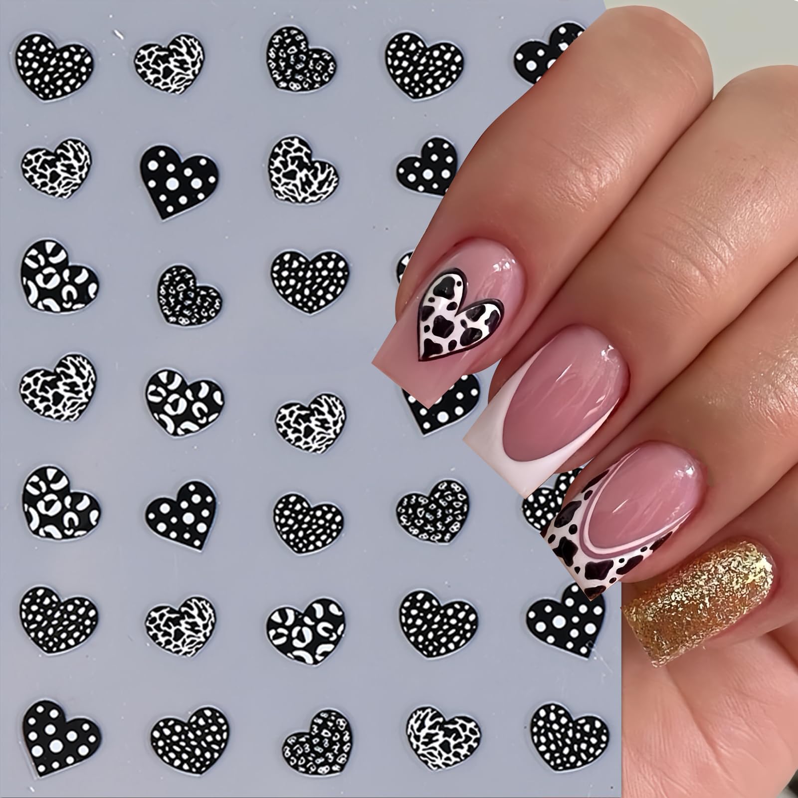 6 Sheets Heart Nail Art Stickers 3D Self Adhesive Leopard Print Design Valentine'S Day Nail Supplies Brown Purple Black Love Hea