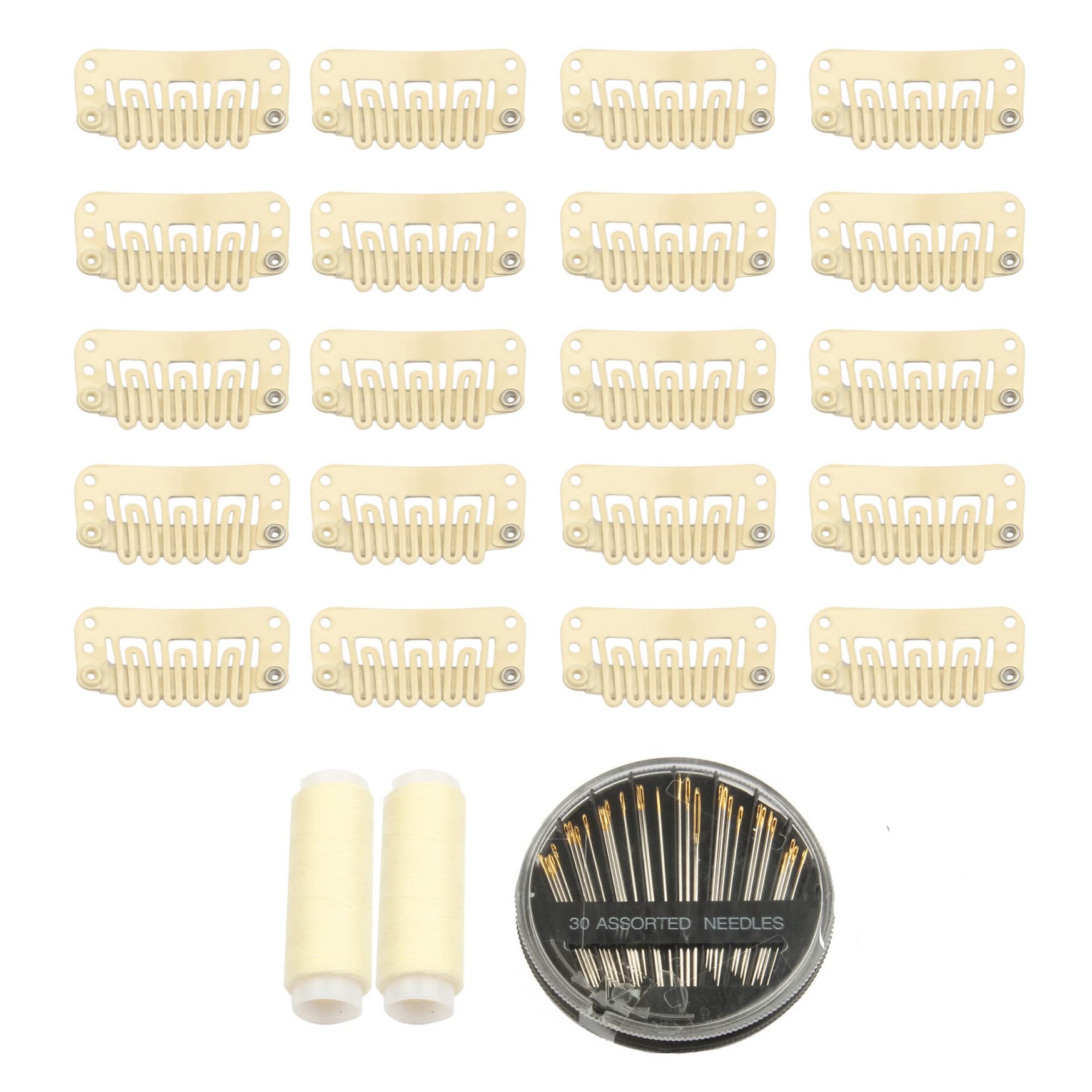 30pcs Hair Extension Clips U-Shape Stainless Steel Snap Clips for Wigs and Hair Extensions and Hairpieces, 30 Assorted Sewing Ne
